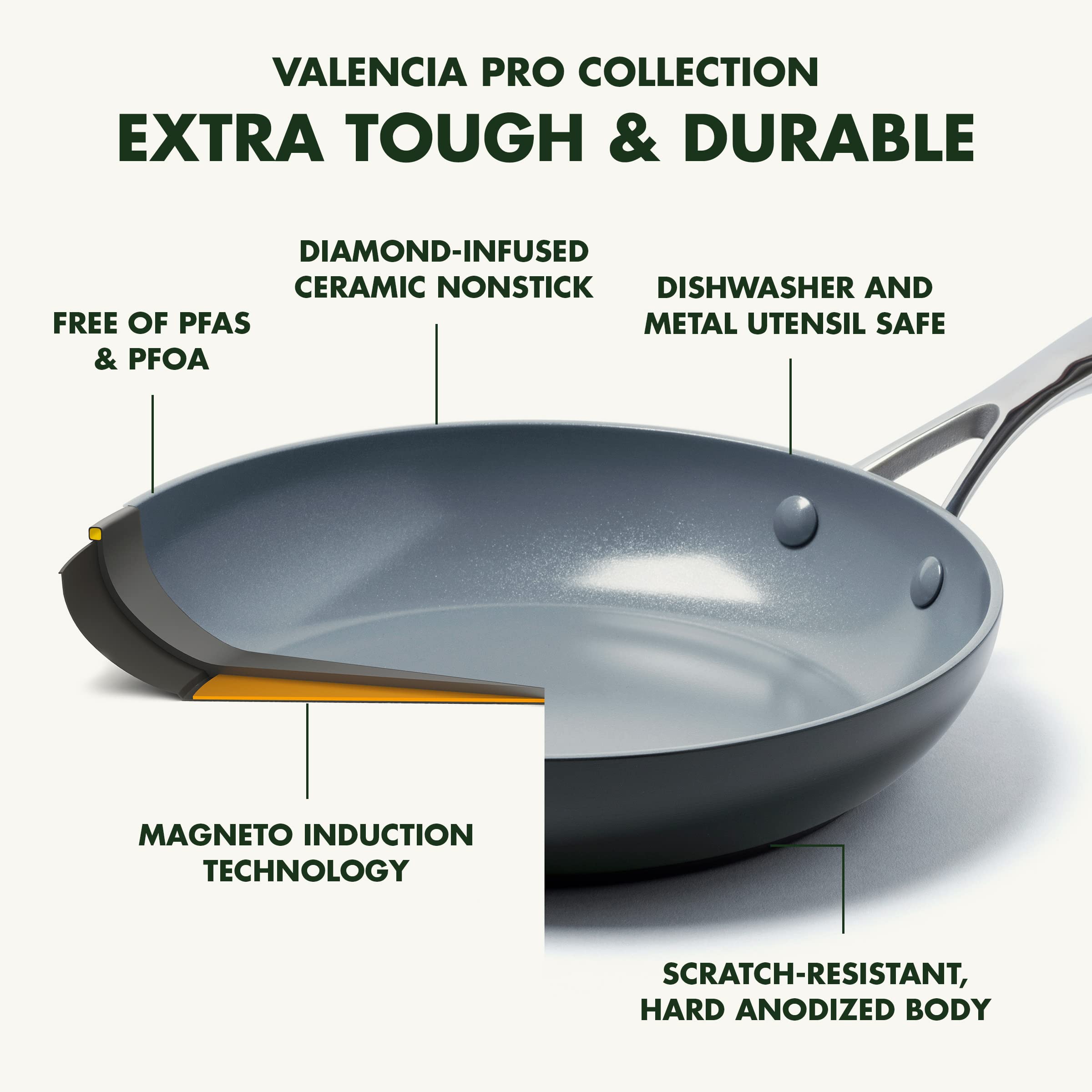 GreenPan poignée acier inox ergonomique offrant prise sûre au four
