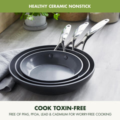 GreenPan poignée inox rivetée offrant prise sûre et transfert four
