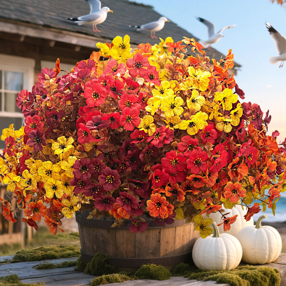 Grunyia bouquet sur porte montrant couleurs automnales et accueil chaleureux