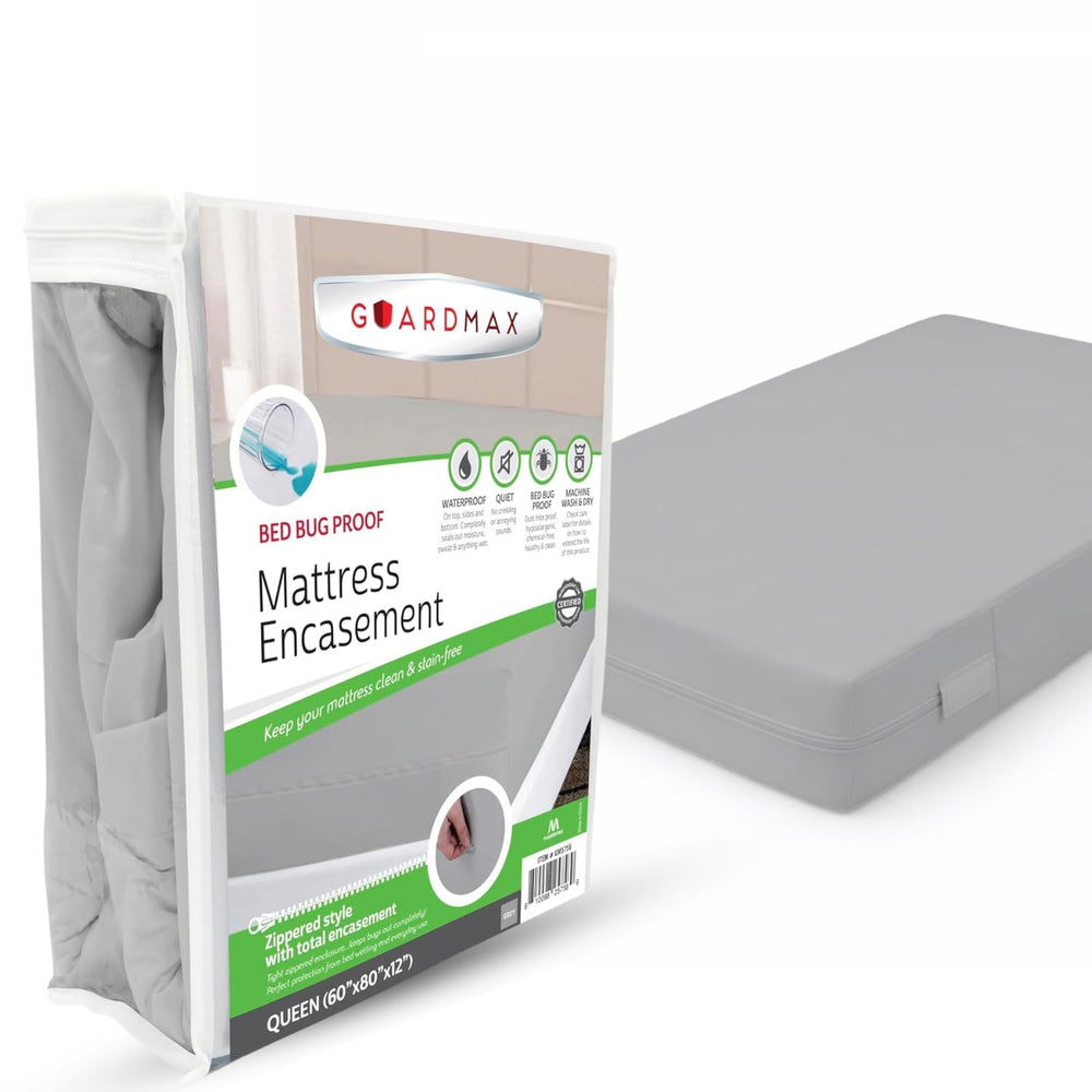 Guardmax housse sur lit Queen montrant protection complète