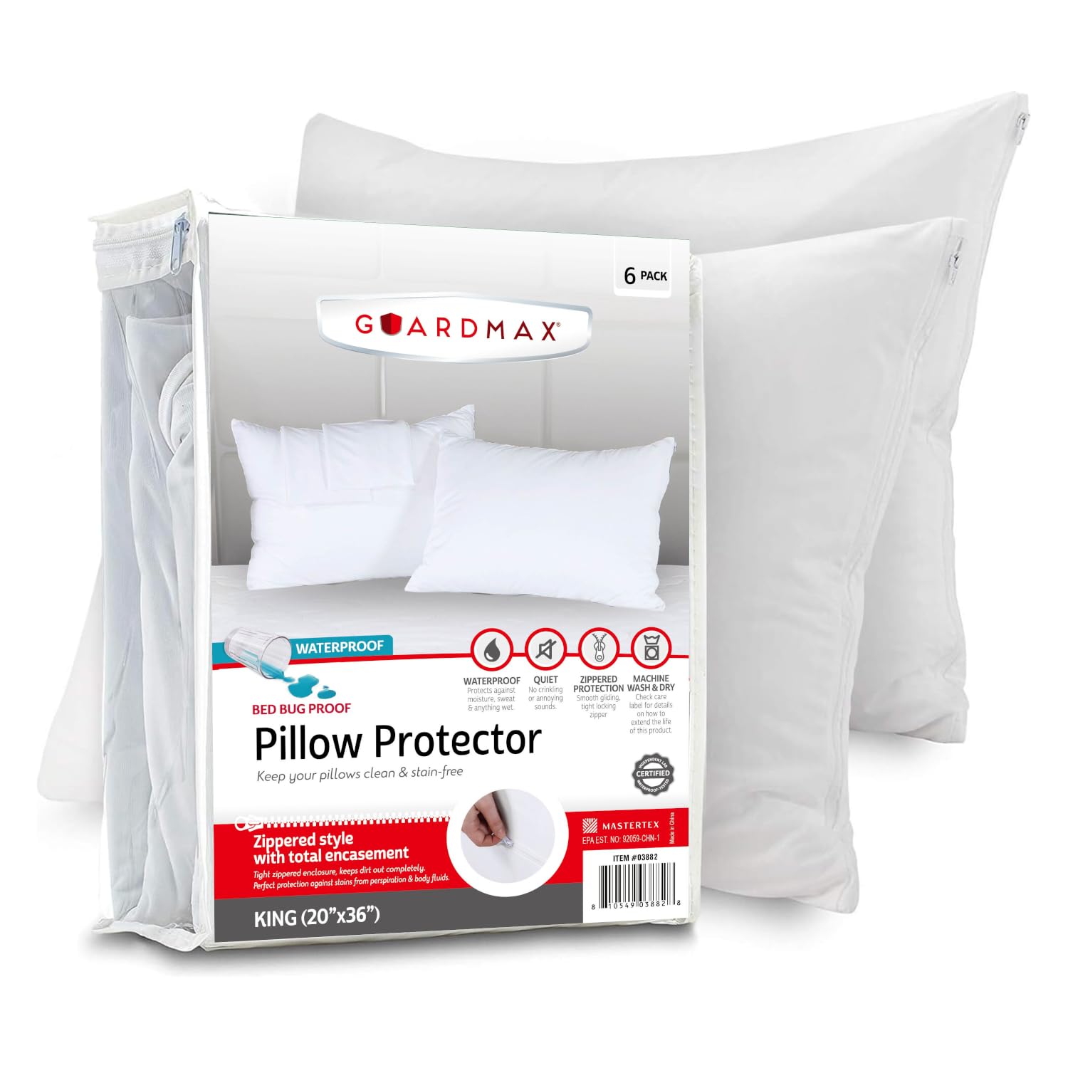 Guardmax housse oreiller face avant montrant finition zippée et confort