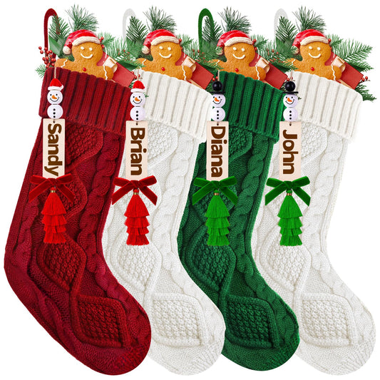 Gushu chaussette de Noël devant rouge verte blanche montrant motif et finition, ajoute charme festif