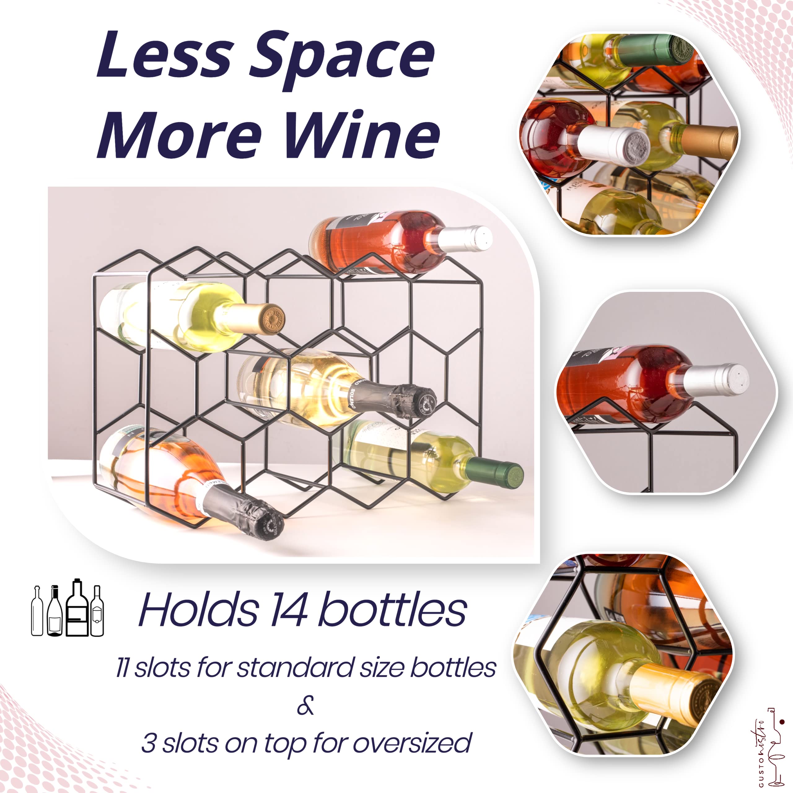 Gusto Nostro dessus montrant les trois emplacements pour bouteilles larges utiles