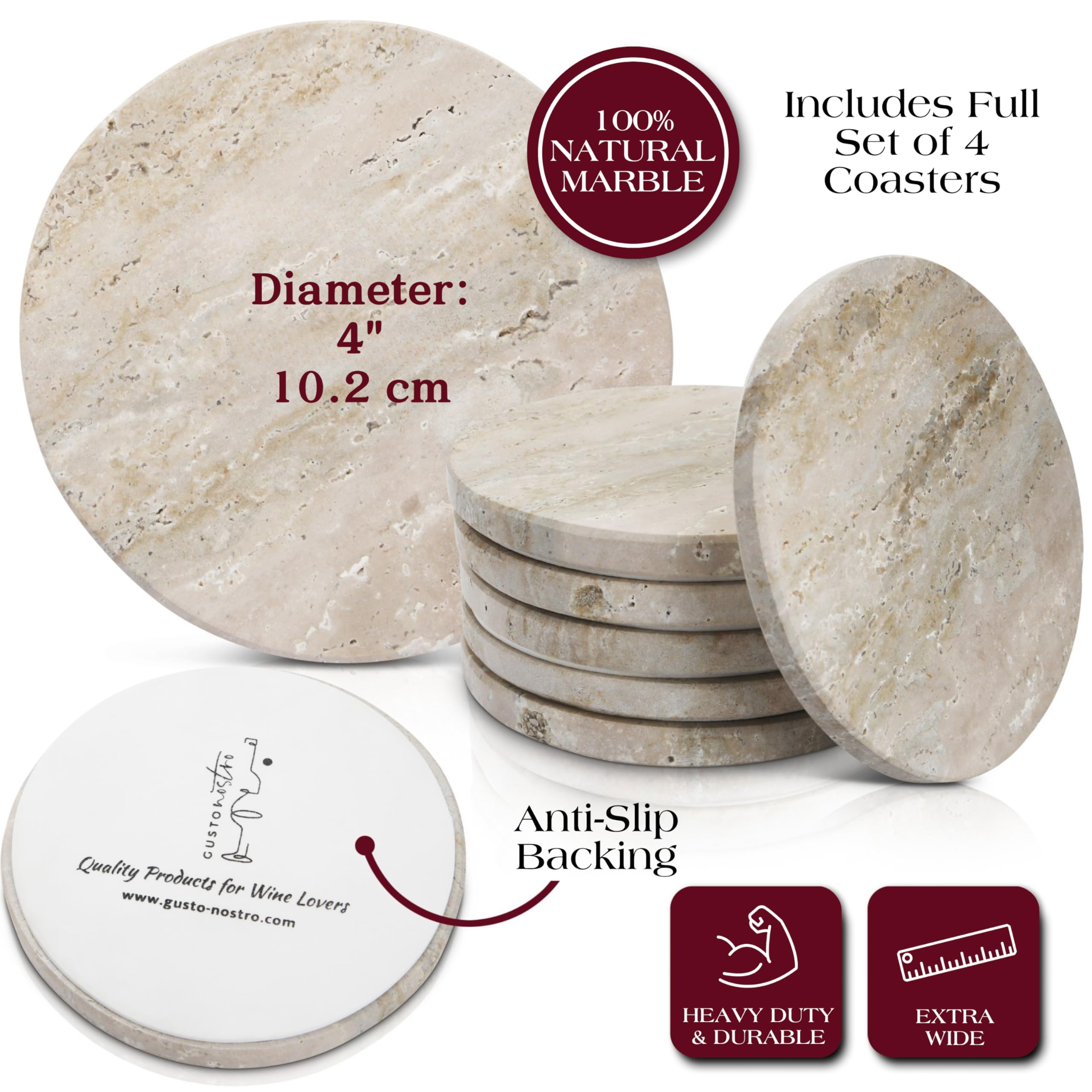 Gusto Nostro sous-verres côte à côte pour comparer taille et proportion
