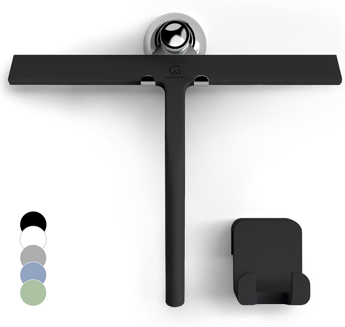 GÜTEWERK face avant de la raclette montrant design noir et compact, rangement facilité