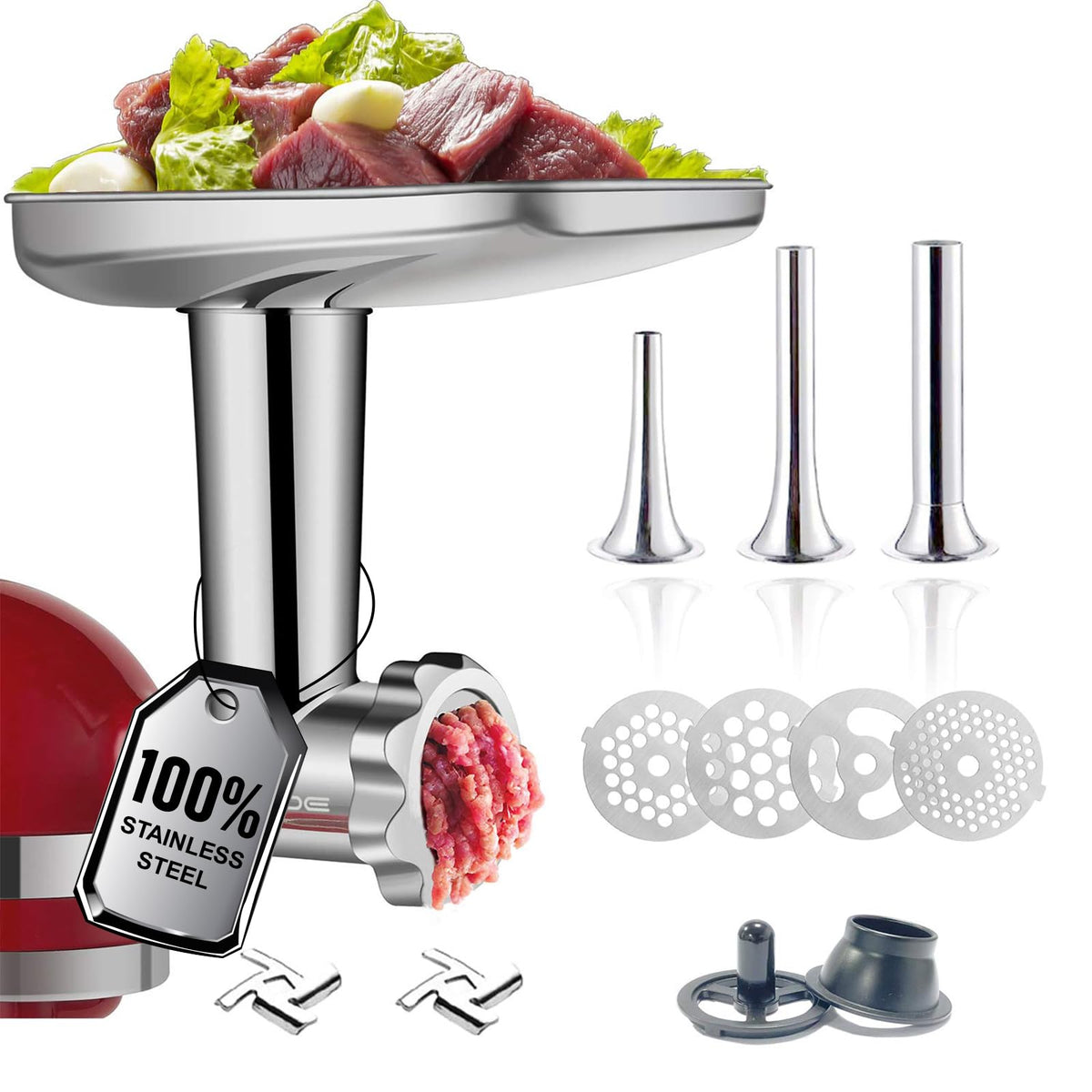 GVODE hachoir face avant fixé sur robot KitchenAid pour coupe uniforme