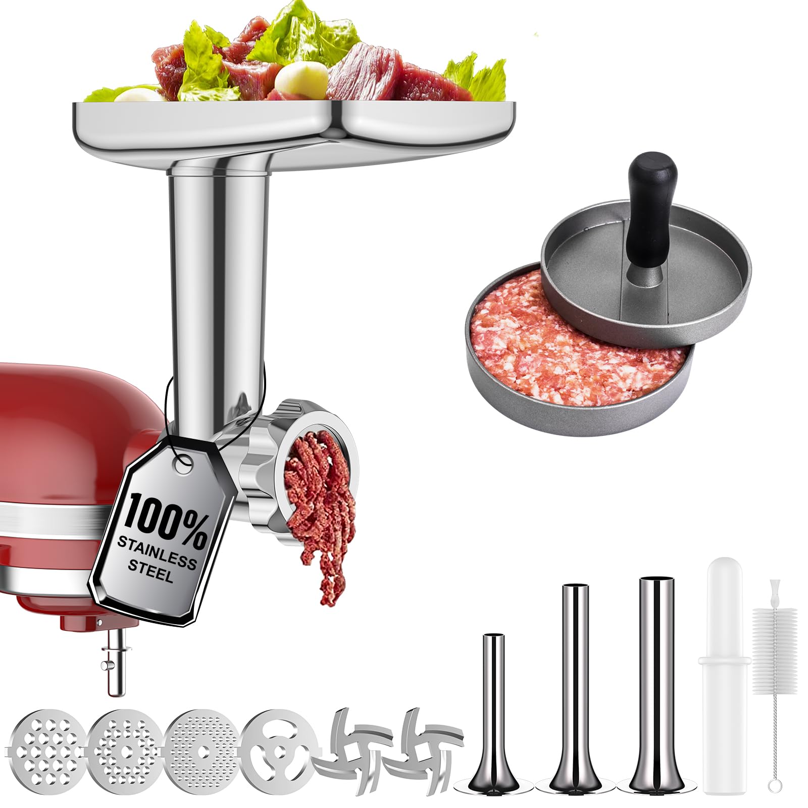 GVODE hachoir face avant attaché à un mixeur KitchenAid pour préparation précise
