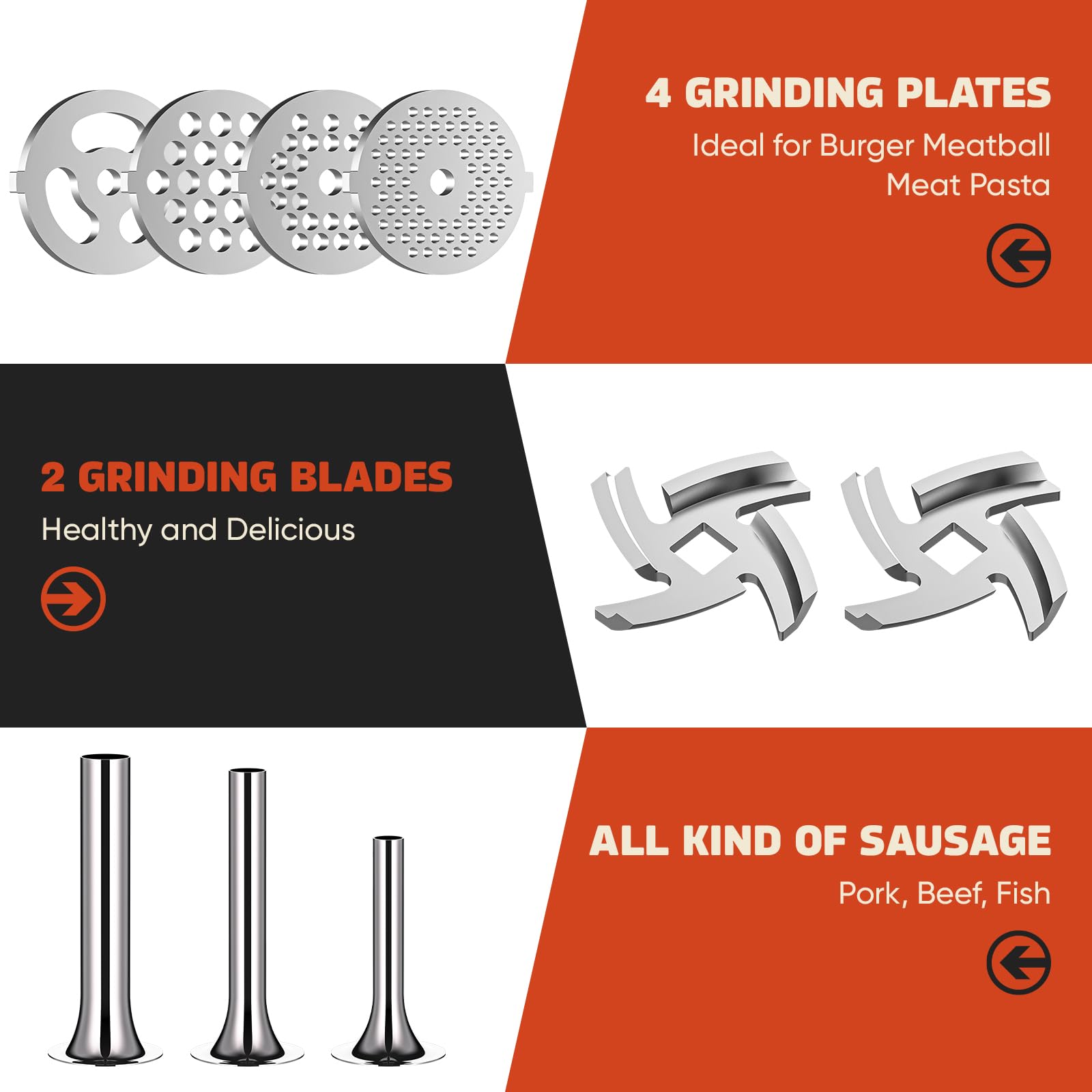 GVODE trois tubes d'embossage alignés pour fabriquer des saucisses de différents diamètres