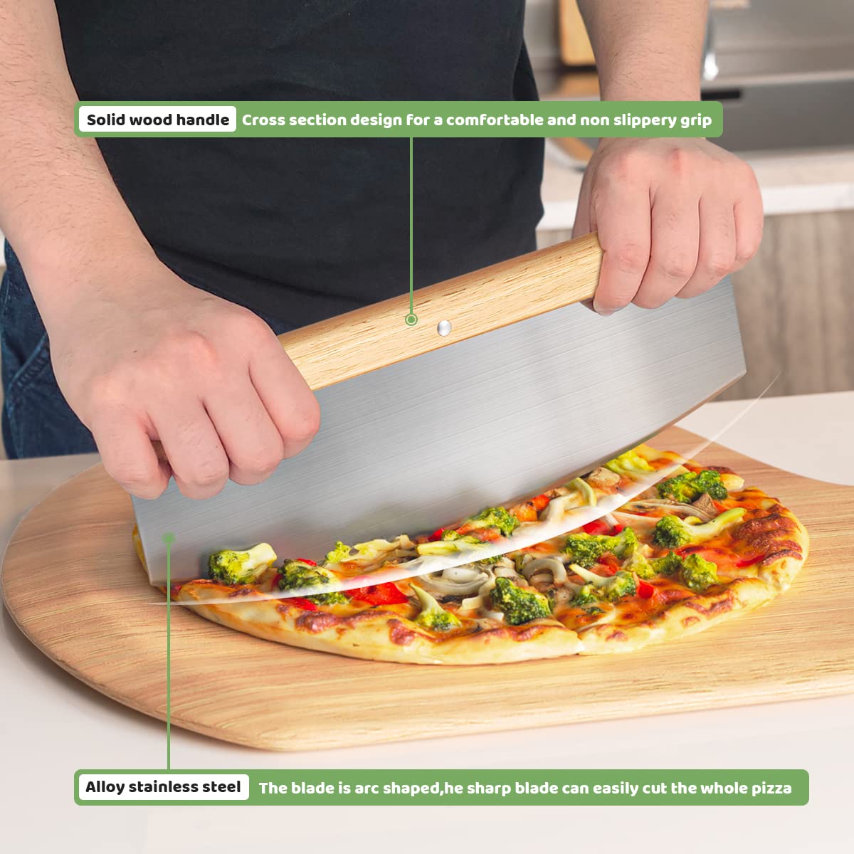 Gyreuni pierre à pizza taille comparée à la main, volume 16" pratique familial