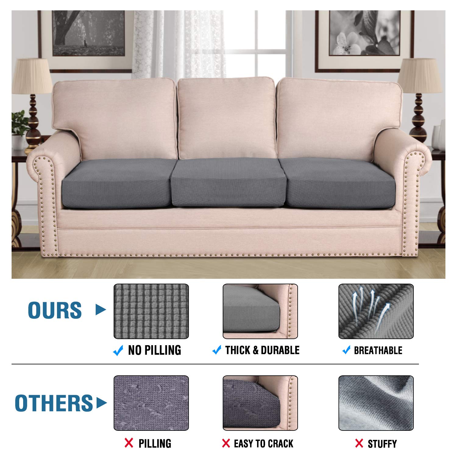 H.VERSAILTEX boucles élastiques sous coussin assurant fixation antiglisse