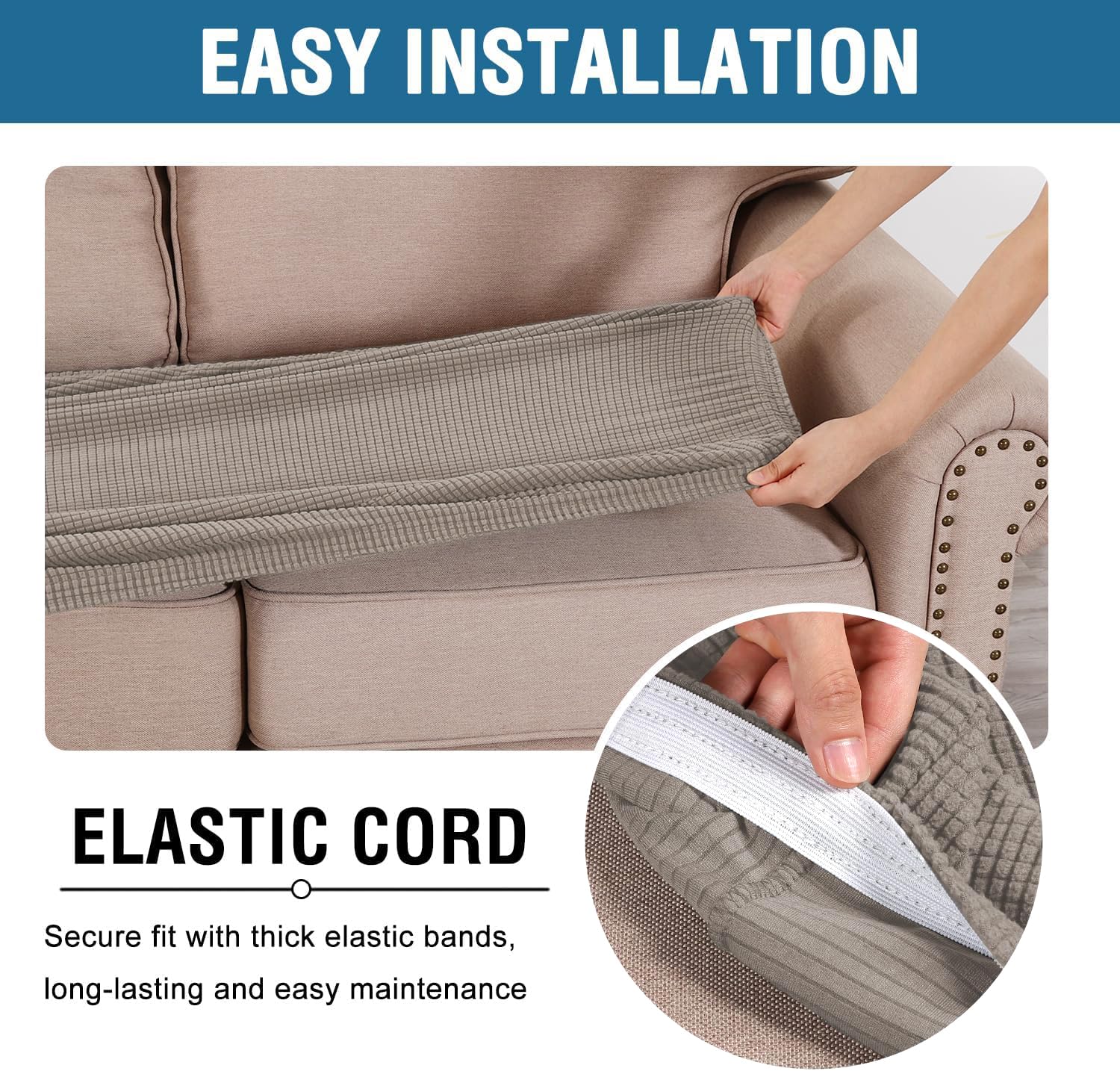 H.VERSAILTEX boucles élastiques cousues sous le coussin pour maintien sécurisé