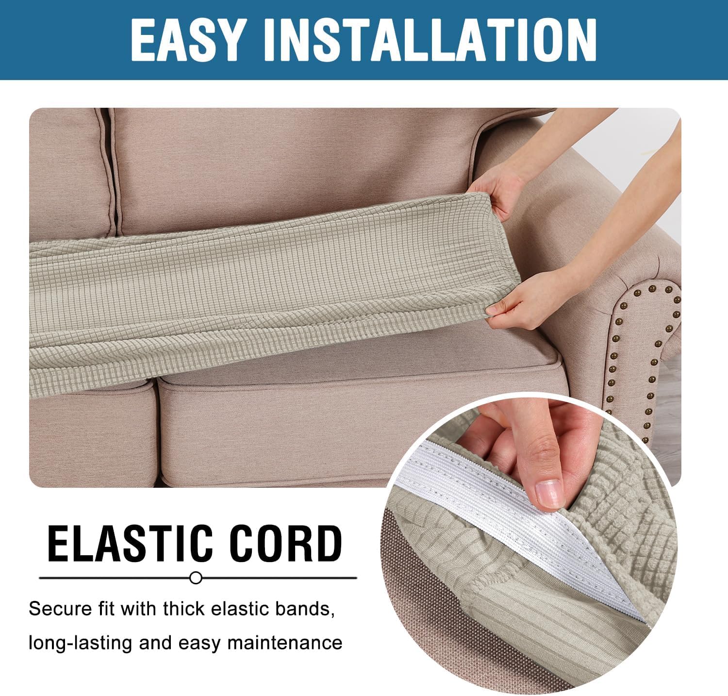 H.VERSAILTEX comparaison de taille des coussins, montre l'ajustement flexible