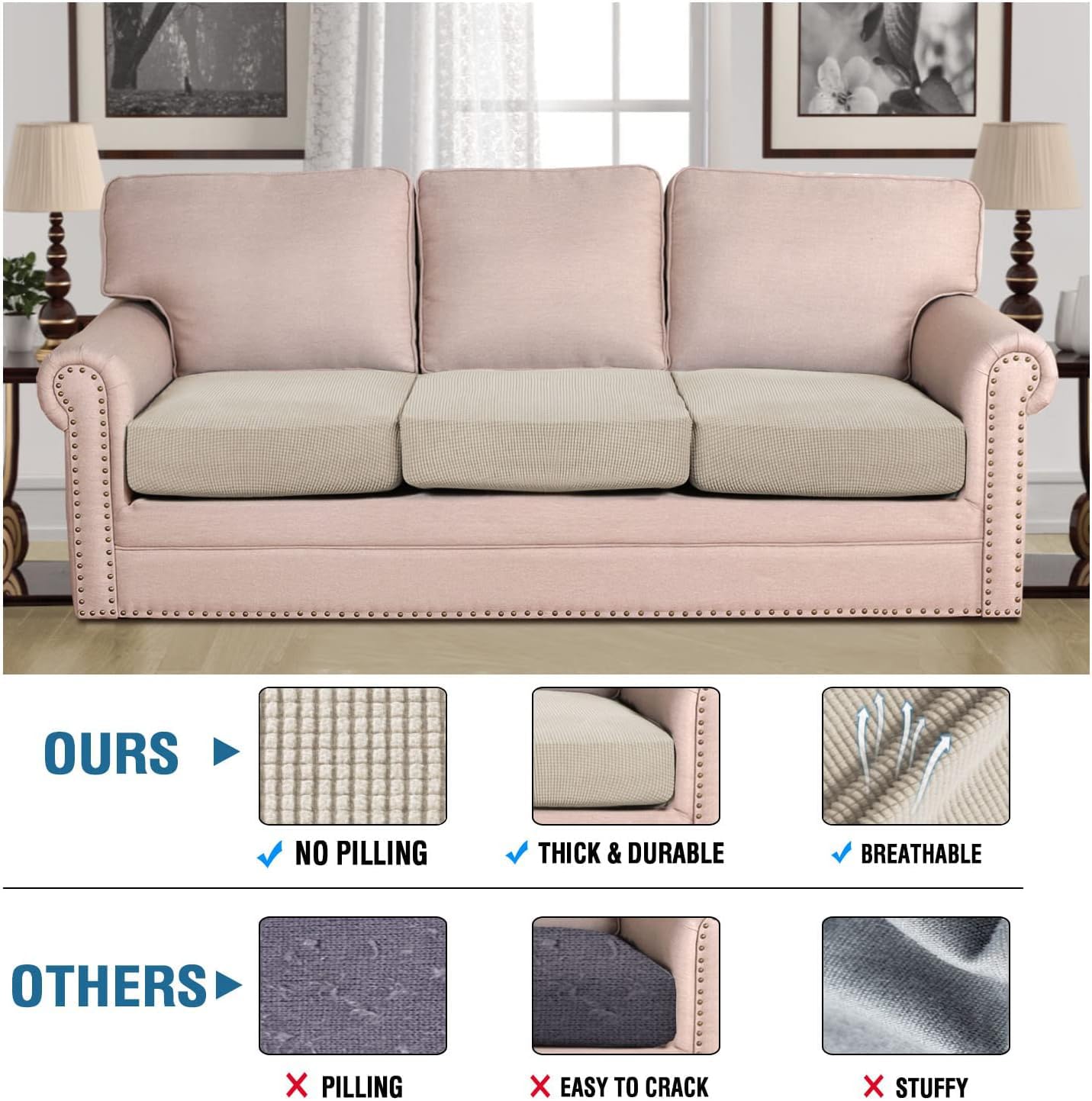 H.VERSAILTEX gros plan du tissu jacquard, texture dense et confort