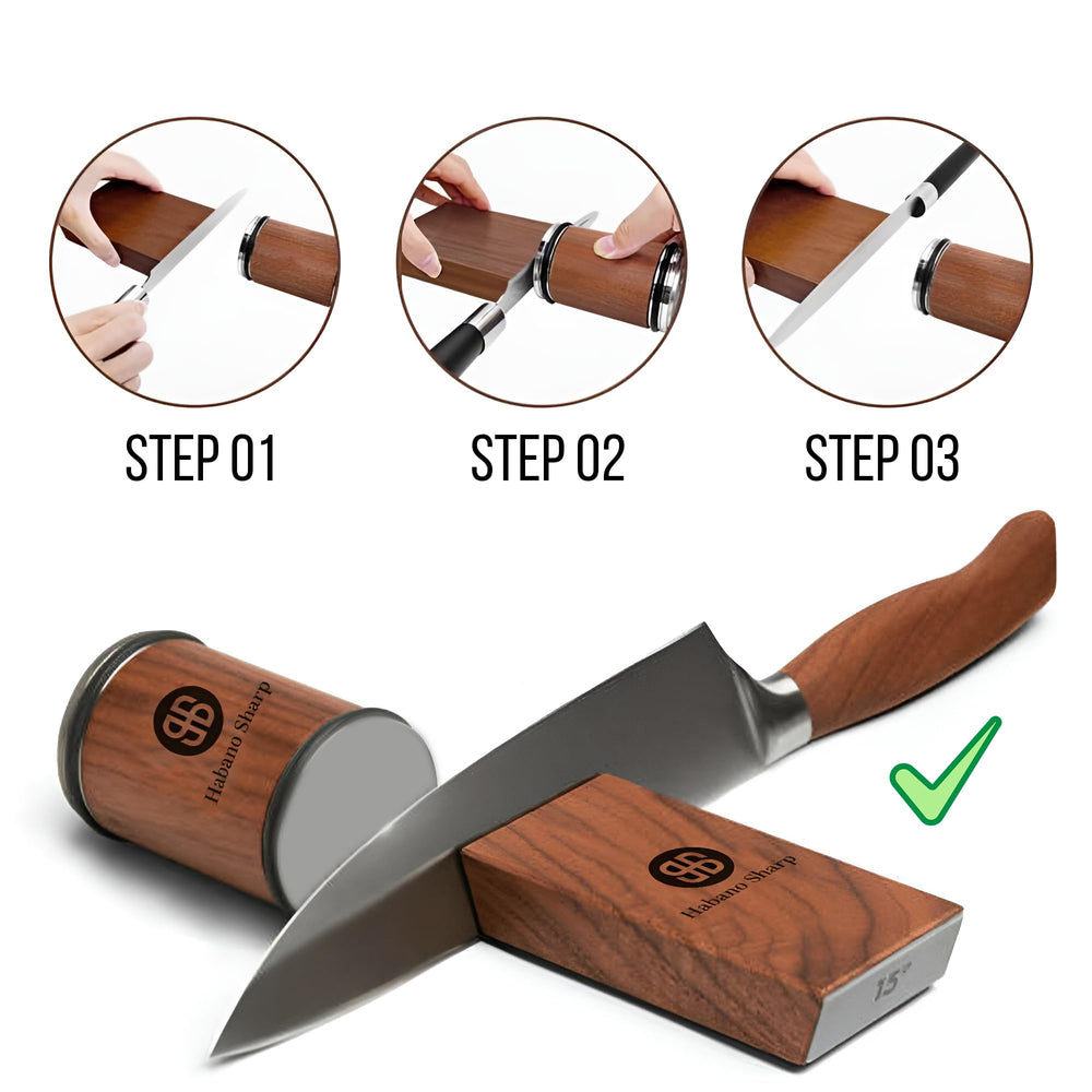 Habano Sharp image avant-après du fil de couteau montrant finition nette