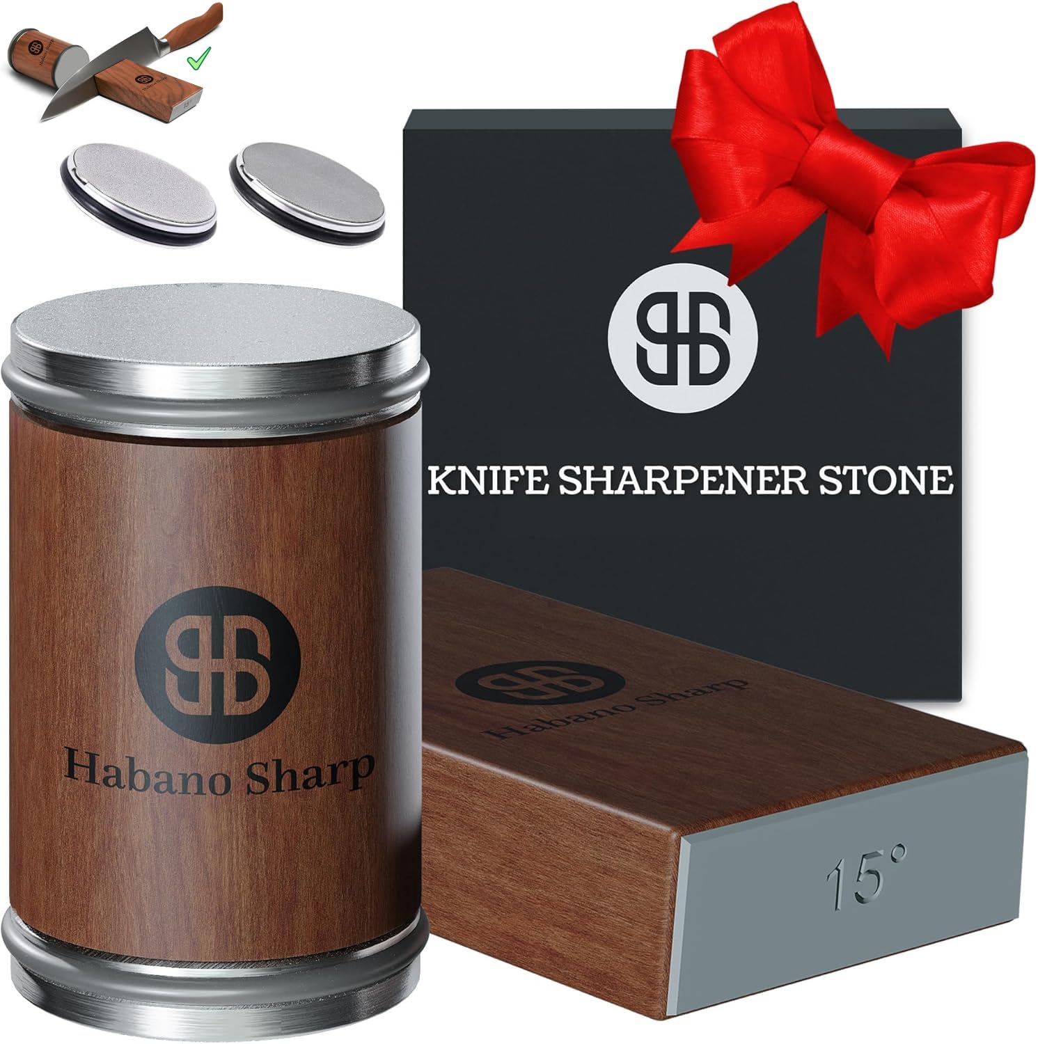 Habano Sharp vue avant montrant base magnétique et roue en bois pour stabilité