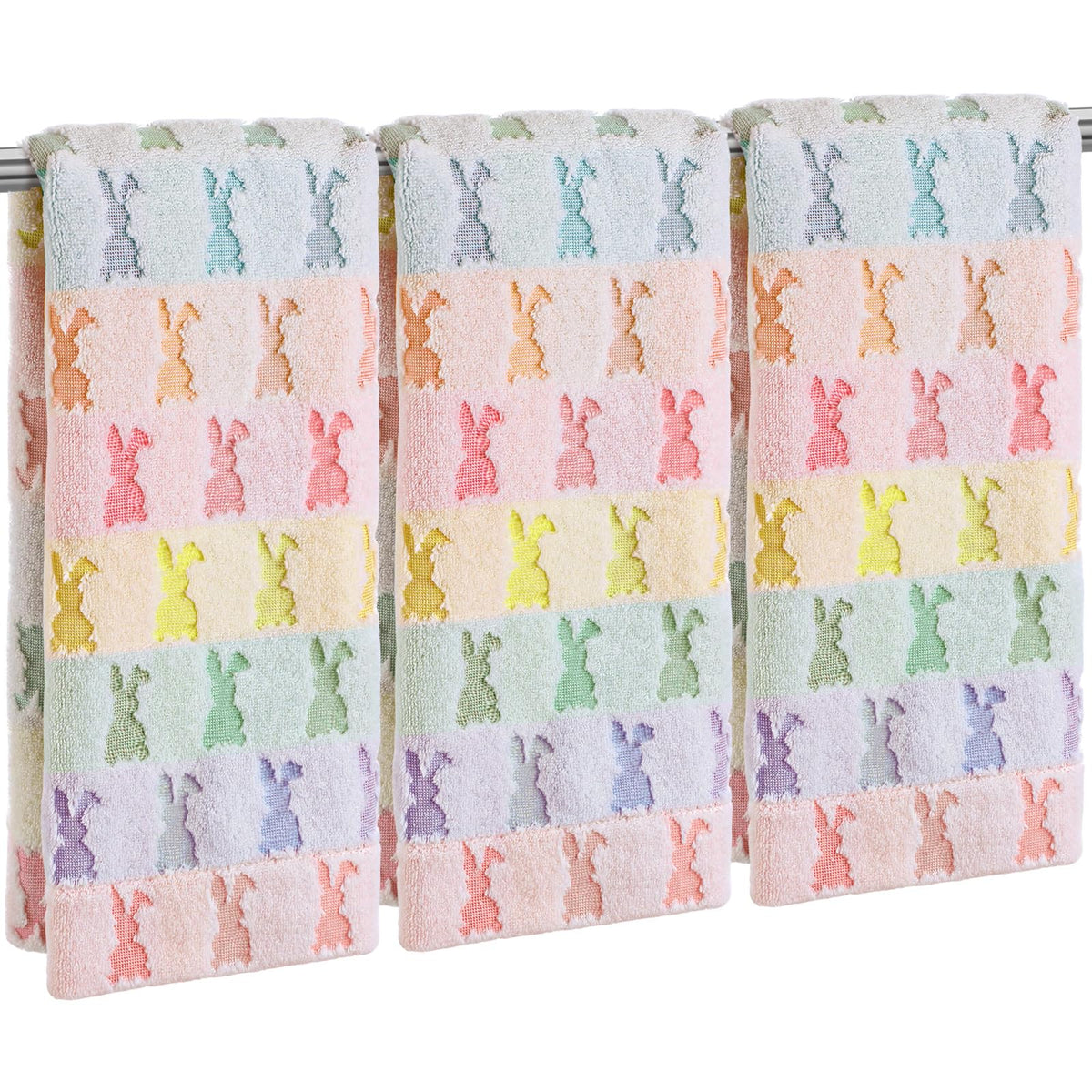 Hahafelt face du lot de serviettes de Pâques pastel montrant emballage et motif, idéal déco