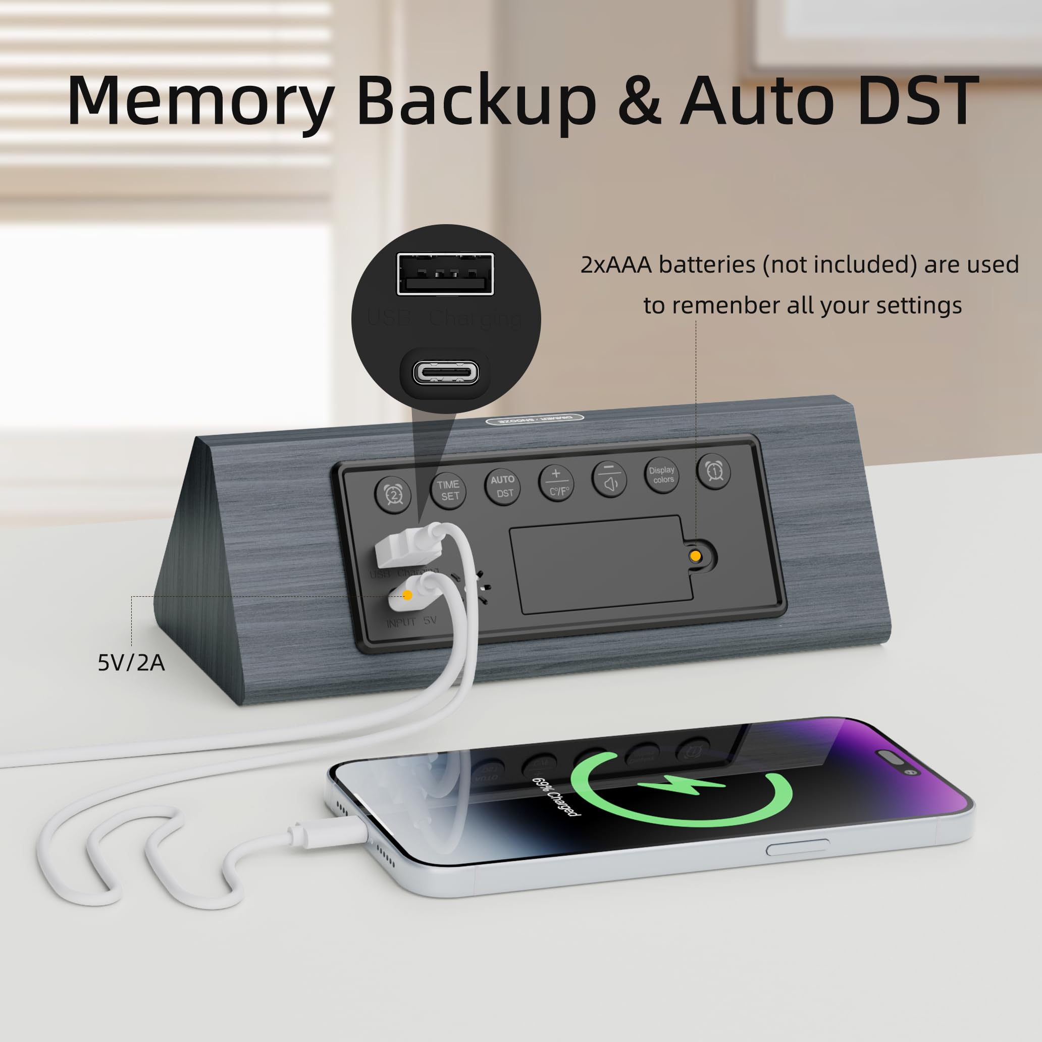 Haimiage port USB-A visible permet recharger téléphone la nuit