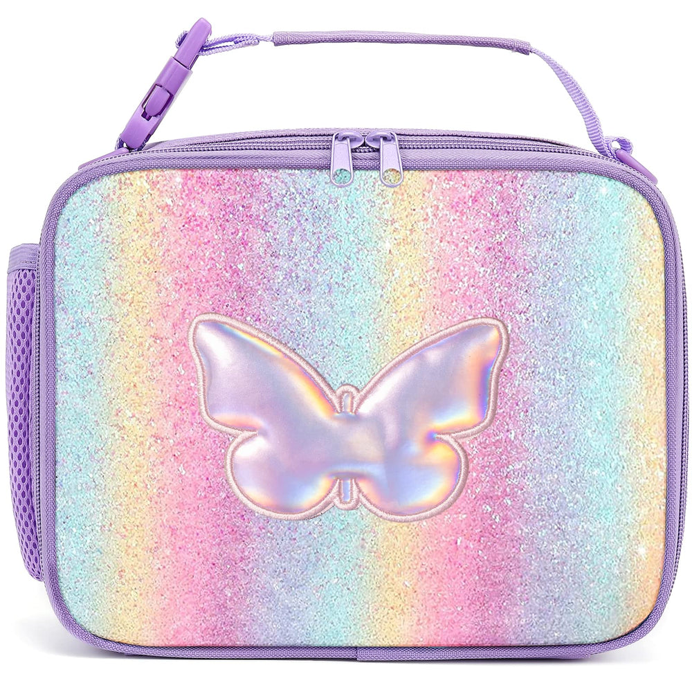 Hairao vue avant du sac papillon pailleté montrant design coloré et fermeture