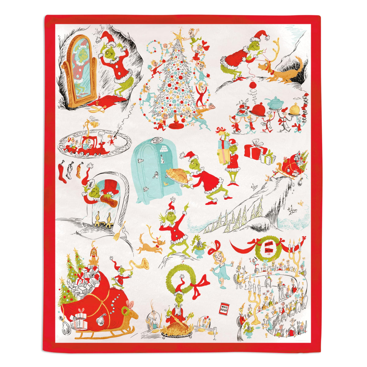 Hallmark couverture Grinch pliée montrant motif et confort