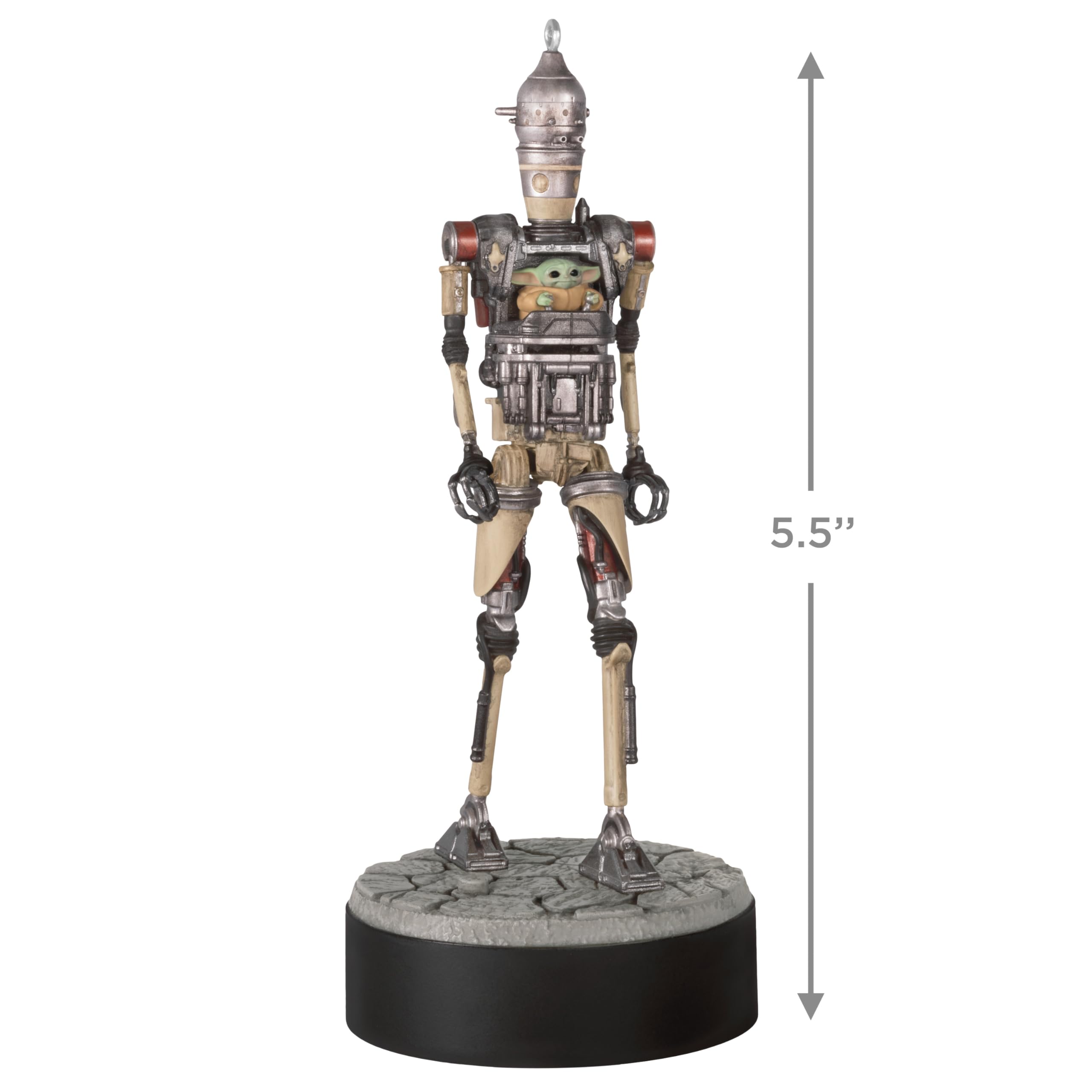 Hallmark Grogu et IG-12-base avec bouton montrant fonction sonore