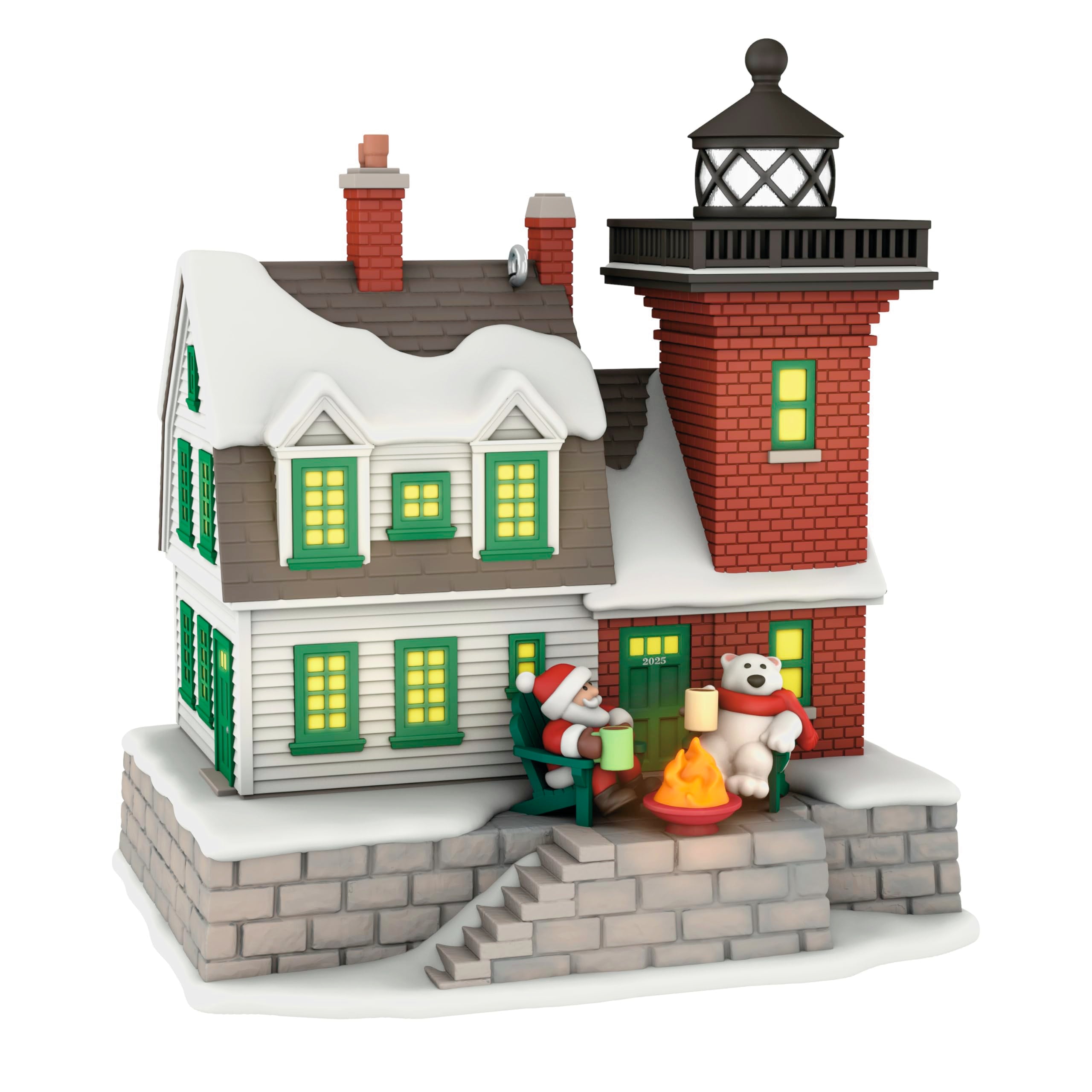 Hallmark Keepsake vue de face du phare illuminé apportant ambiance chaleureuse