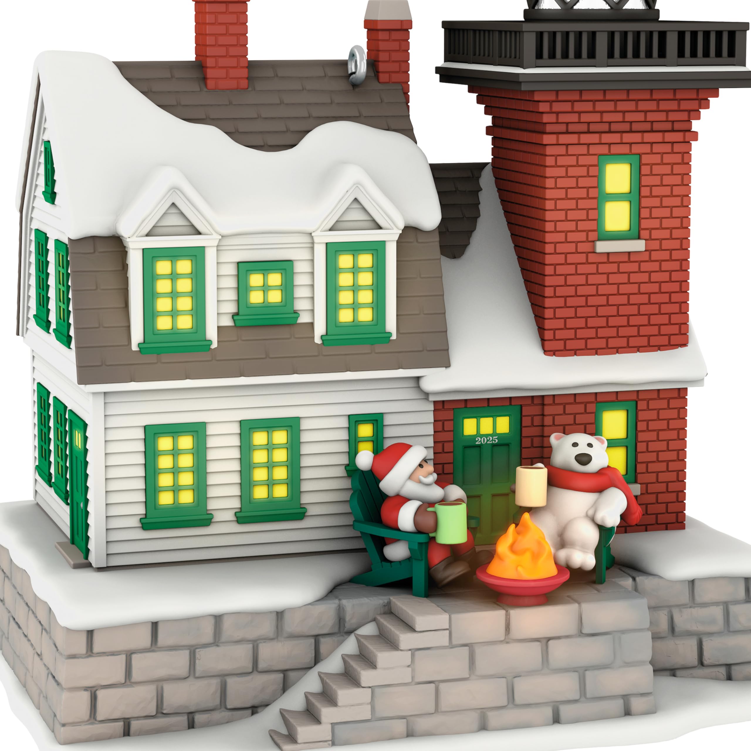 Hallmark Keepsake Père Noël et ours polaire devant le feu évoquant convivialité