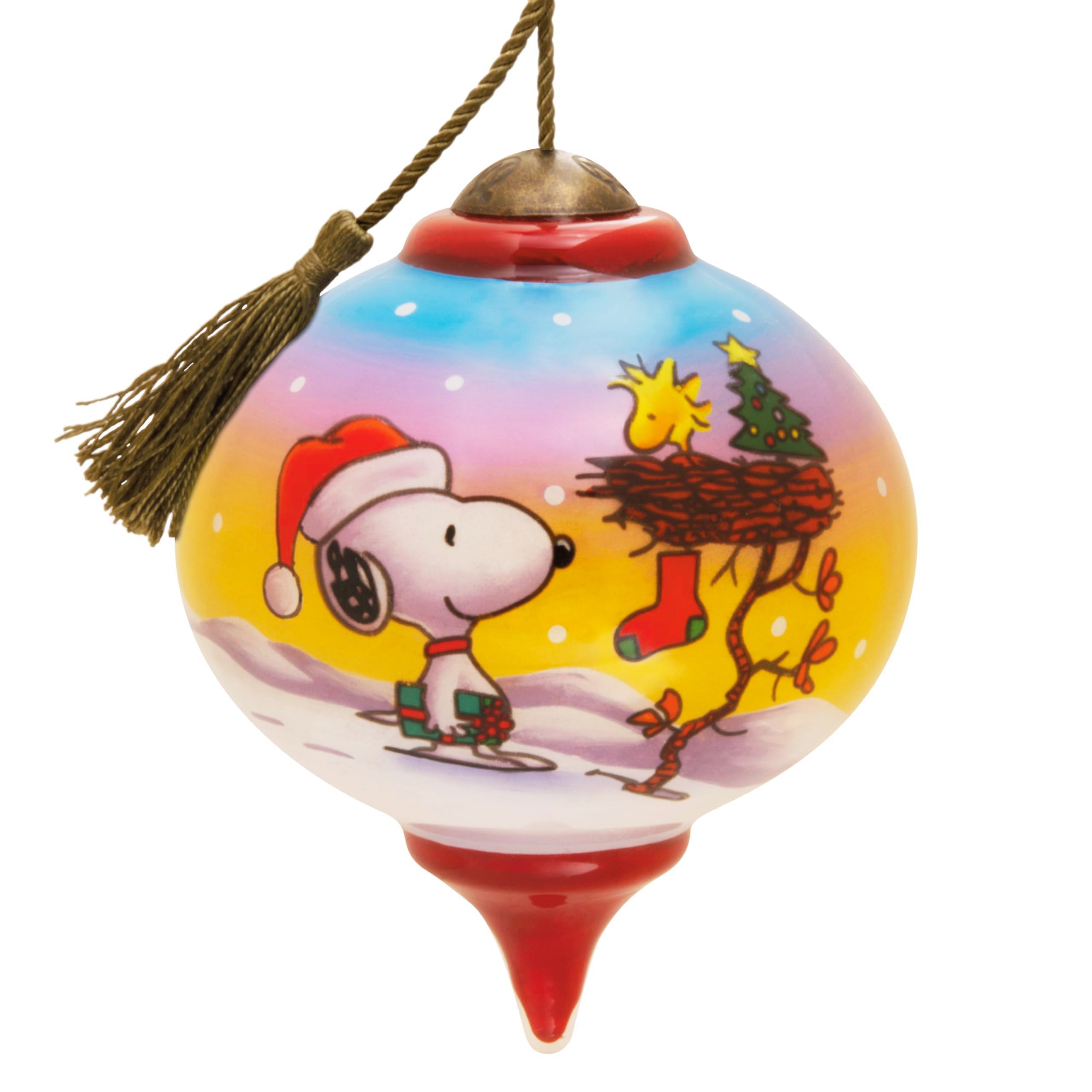 Hallmark Snoopy and Woodstock avant vue frontale montrant le motif festif et net