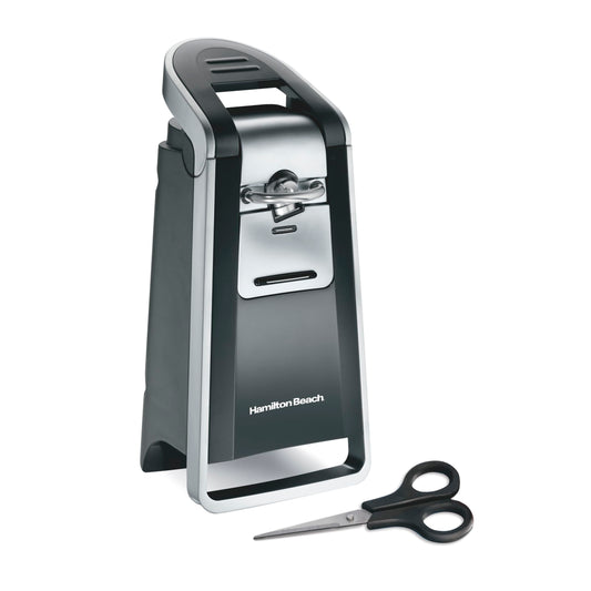 Hamilton Beach face avant de l’ouvre-boîte montrant design compact et praticité