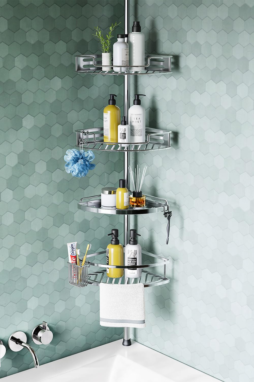 HAMITOR poteau de douche angle avant montrant rangement organisé