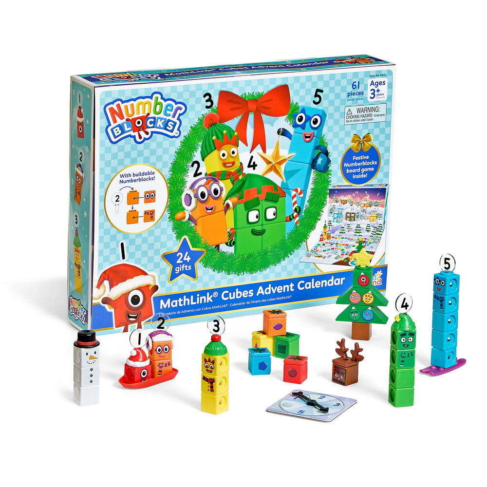 hand2mind boîte du calendrier Numberblocks montrant la couverture festive et le titre