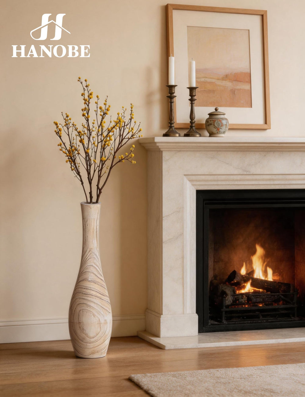 Hanobe vue profil montrant la texture bois et fini blanchi, esthétique naturelle