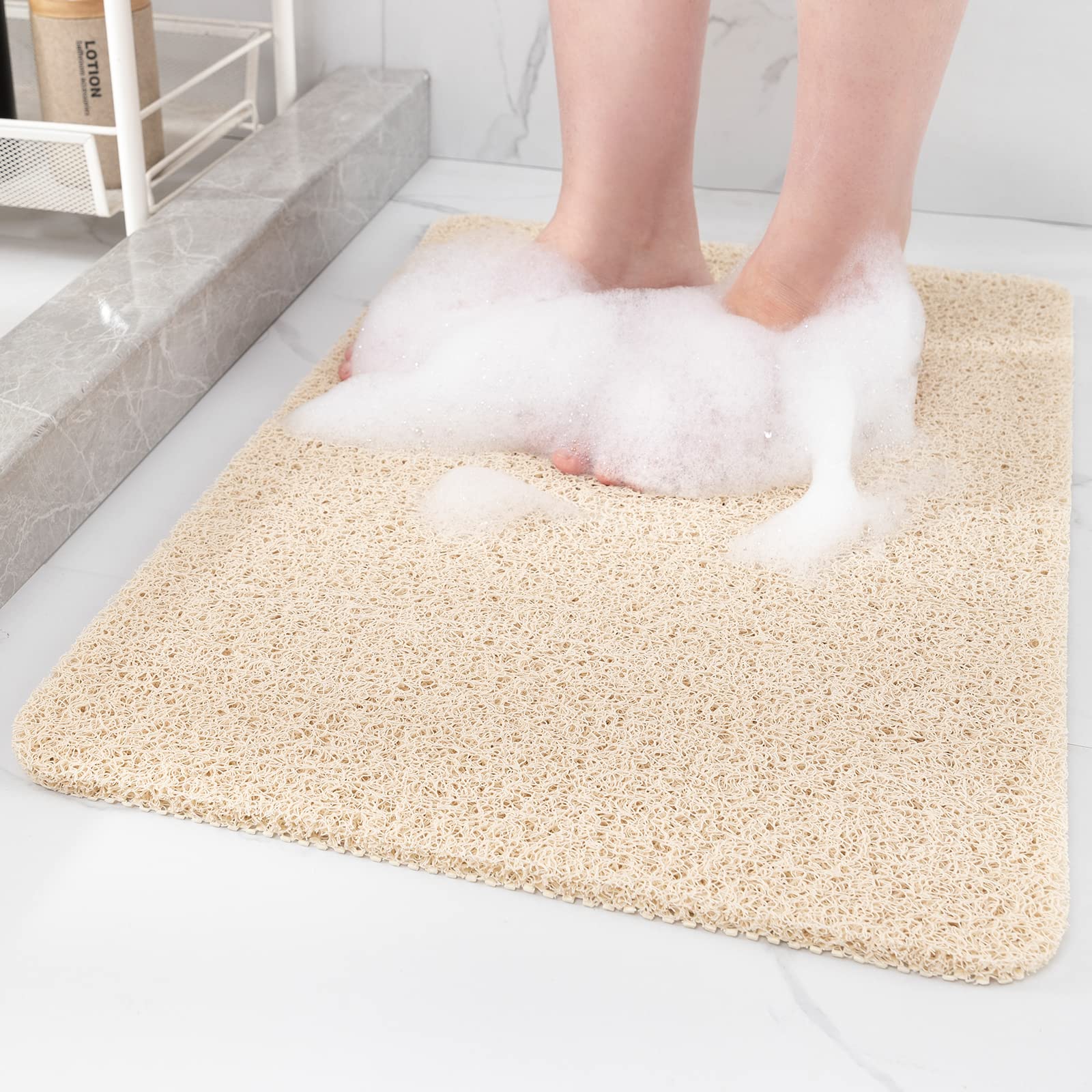 Hargiis tapis face avant montrant forme beige et sécurité antidérapante