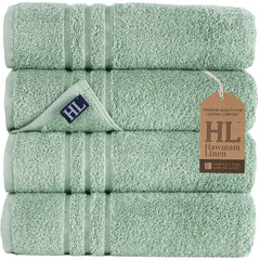 Hawmam Linen serviette pliée vert clair, apparence soignée et absorbance élevée