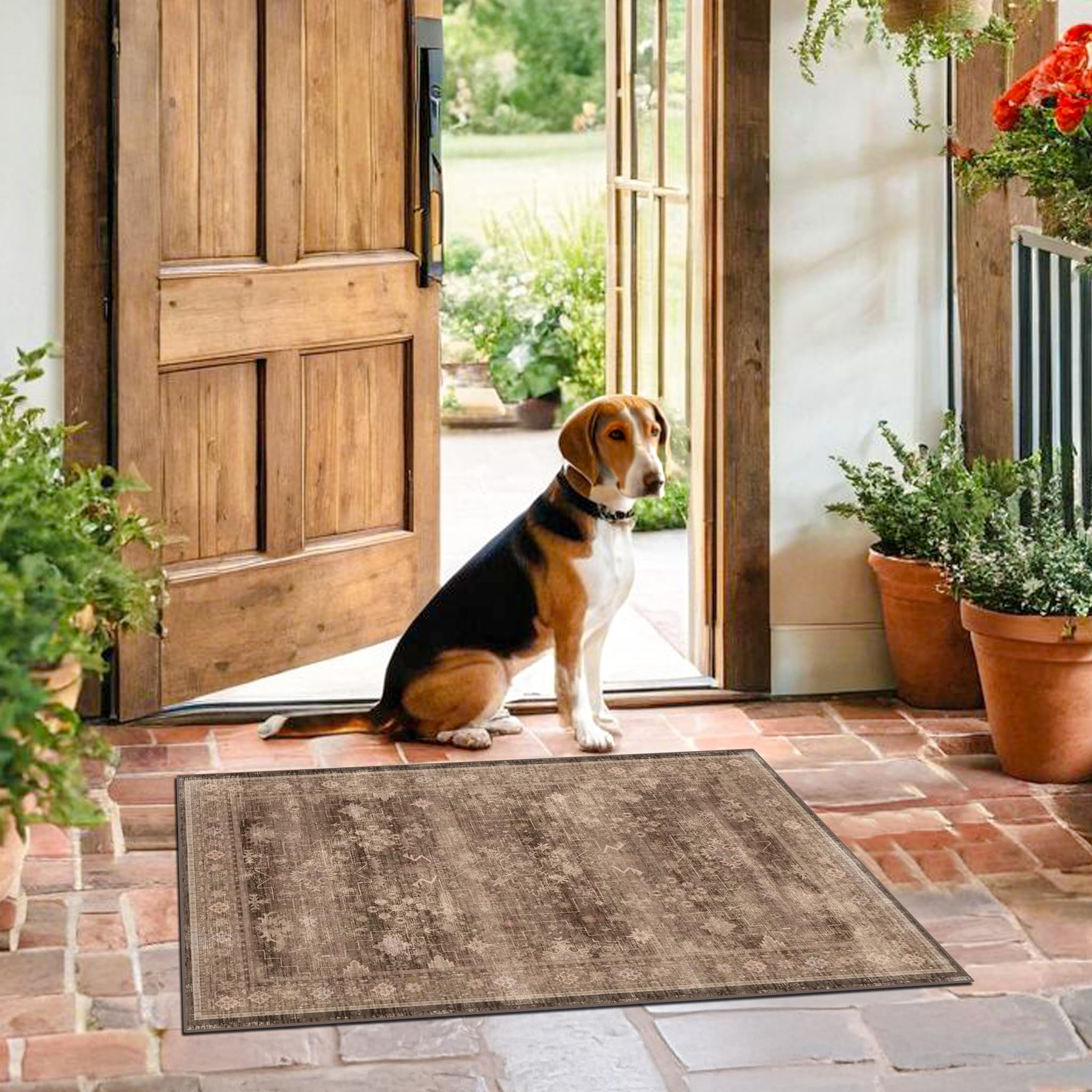 Hazo Haus vue frontale du tapis montrant motif boho et finition élégante