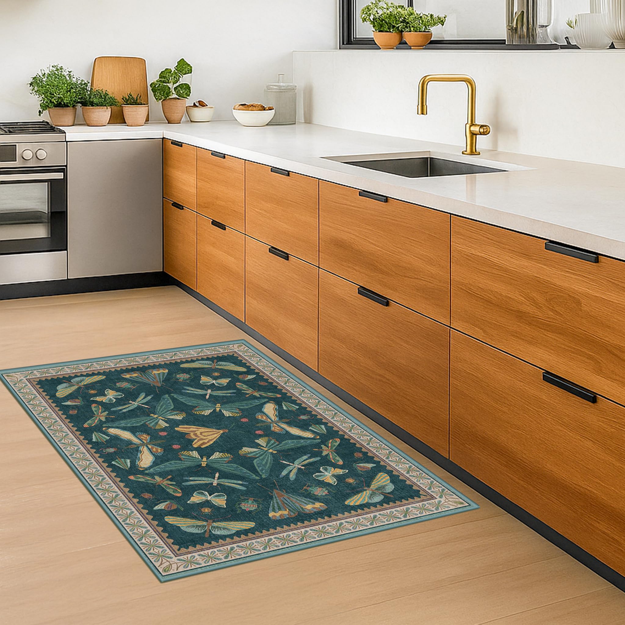 Hazo Haus tapis placé dans une cuisine moderne protégeant le sol et décorant