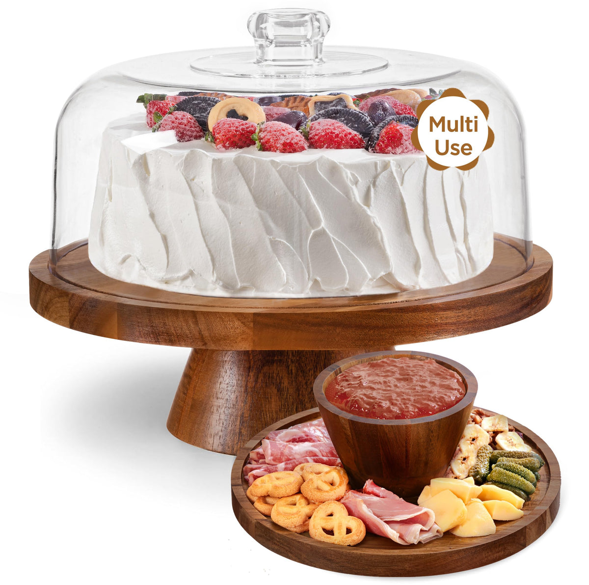 HBlife présentoir face avant montrant gâteau exposé et protection pratique