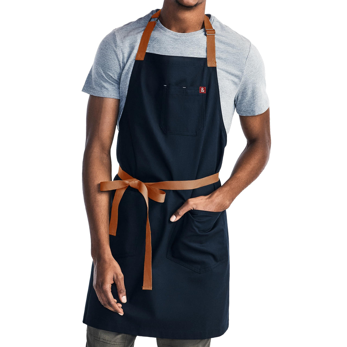 hedley & bennett vue avant du tablier Midnight Blue montrant coupe professionnelle et style