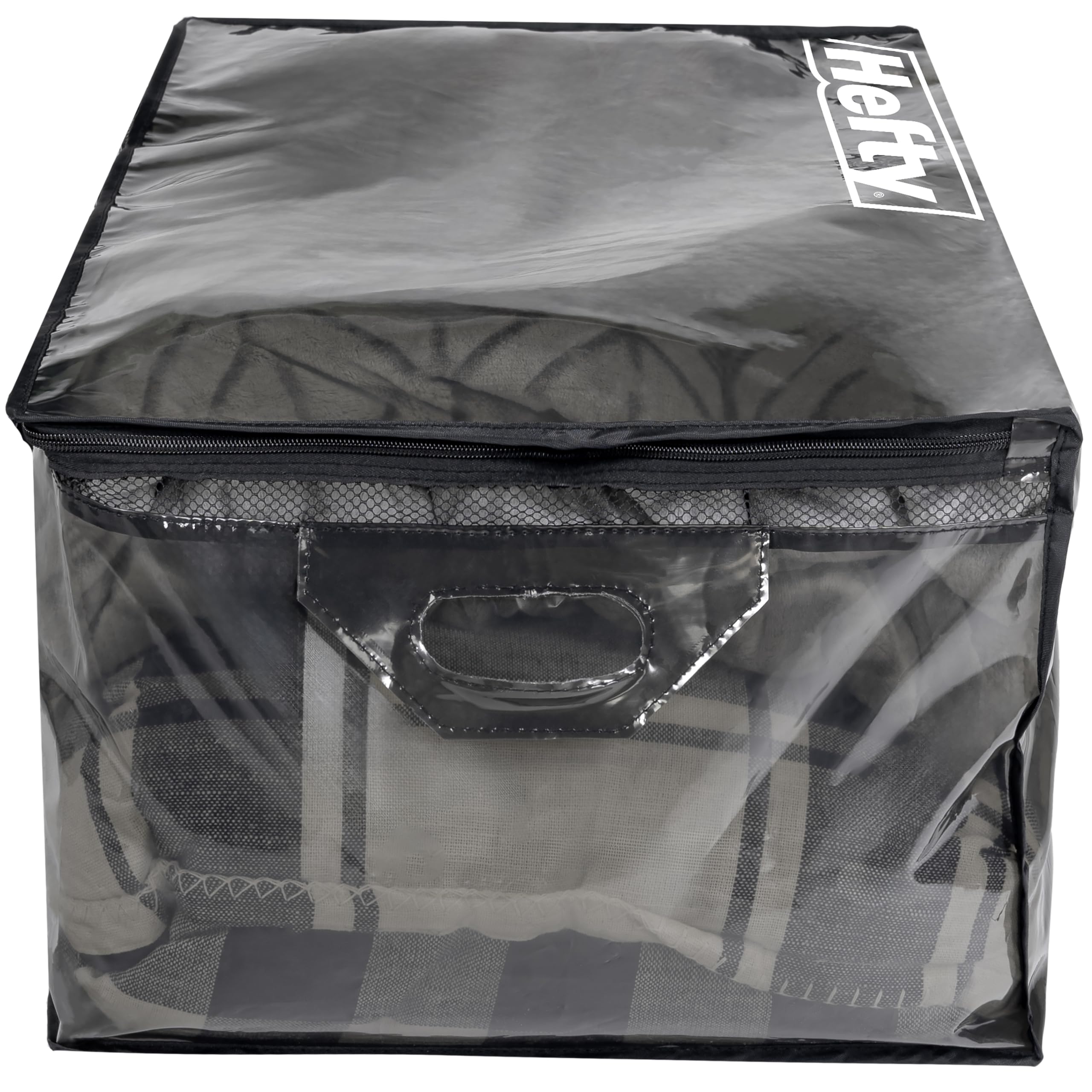 Hefty étiquette et double zip indiquant fermeture robuste