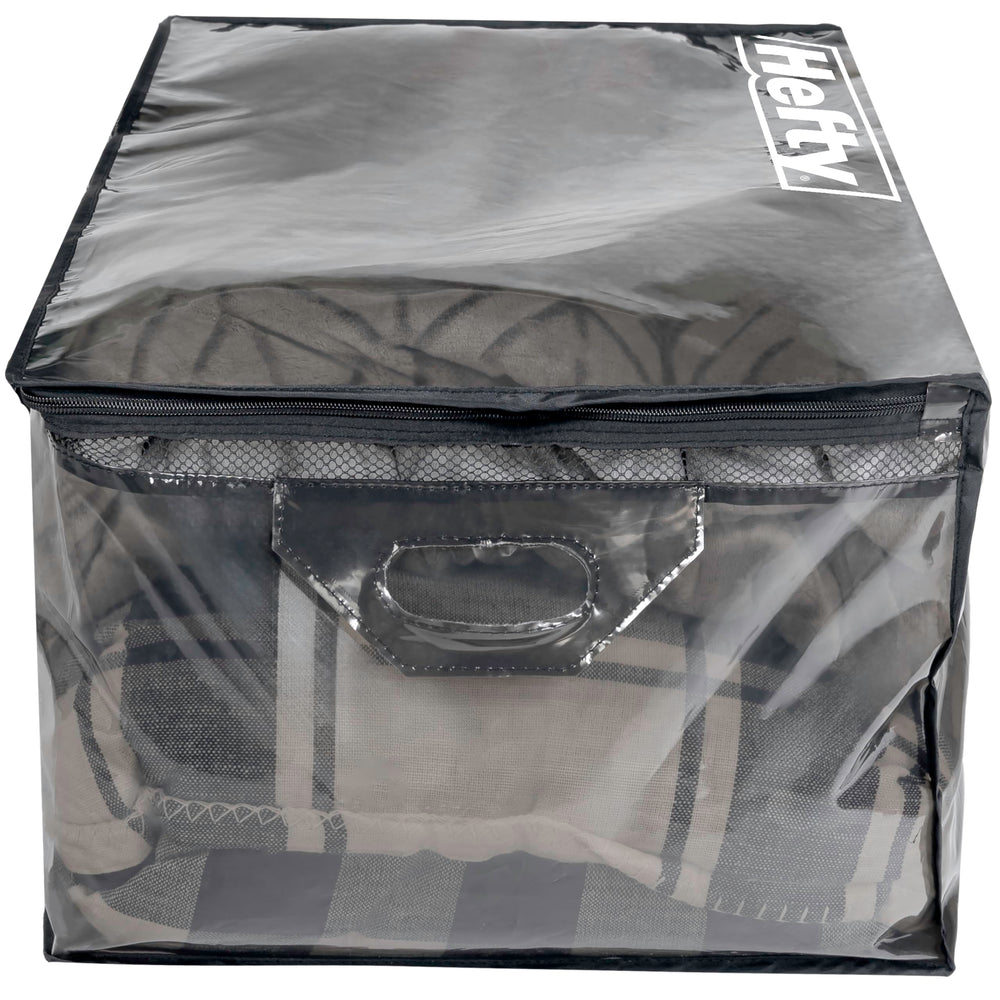 Hefty étiquette et double zip indiquant fermeture robuste