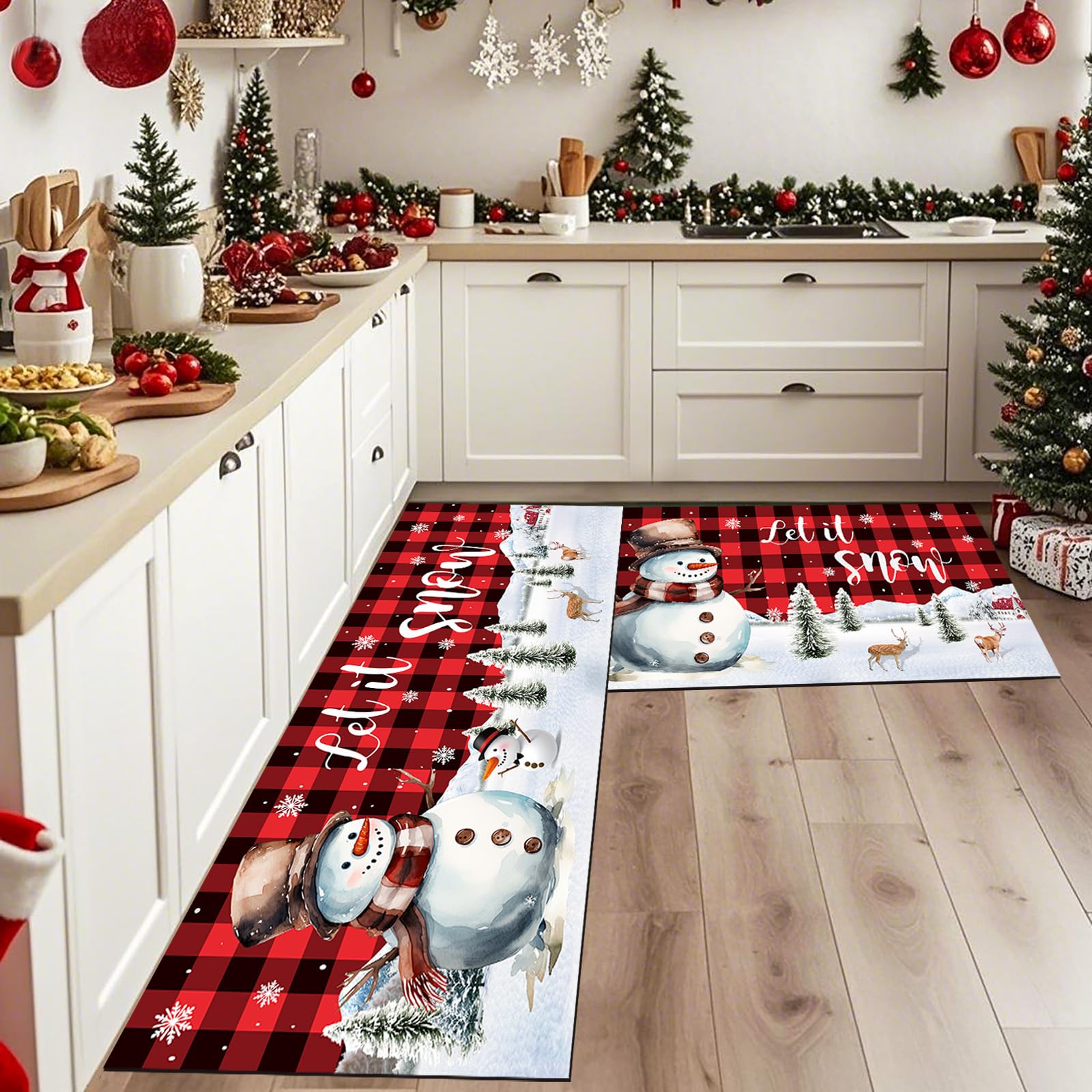 HEHJIPY tapis devant évier carreaux rouges apporte ambiance festive et sécurité