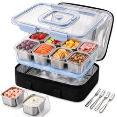Helecors boîte ouverte montrant 8 pots inox pour organiser snacks
