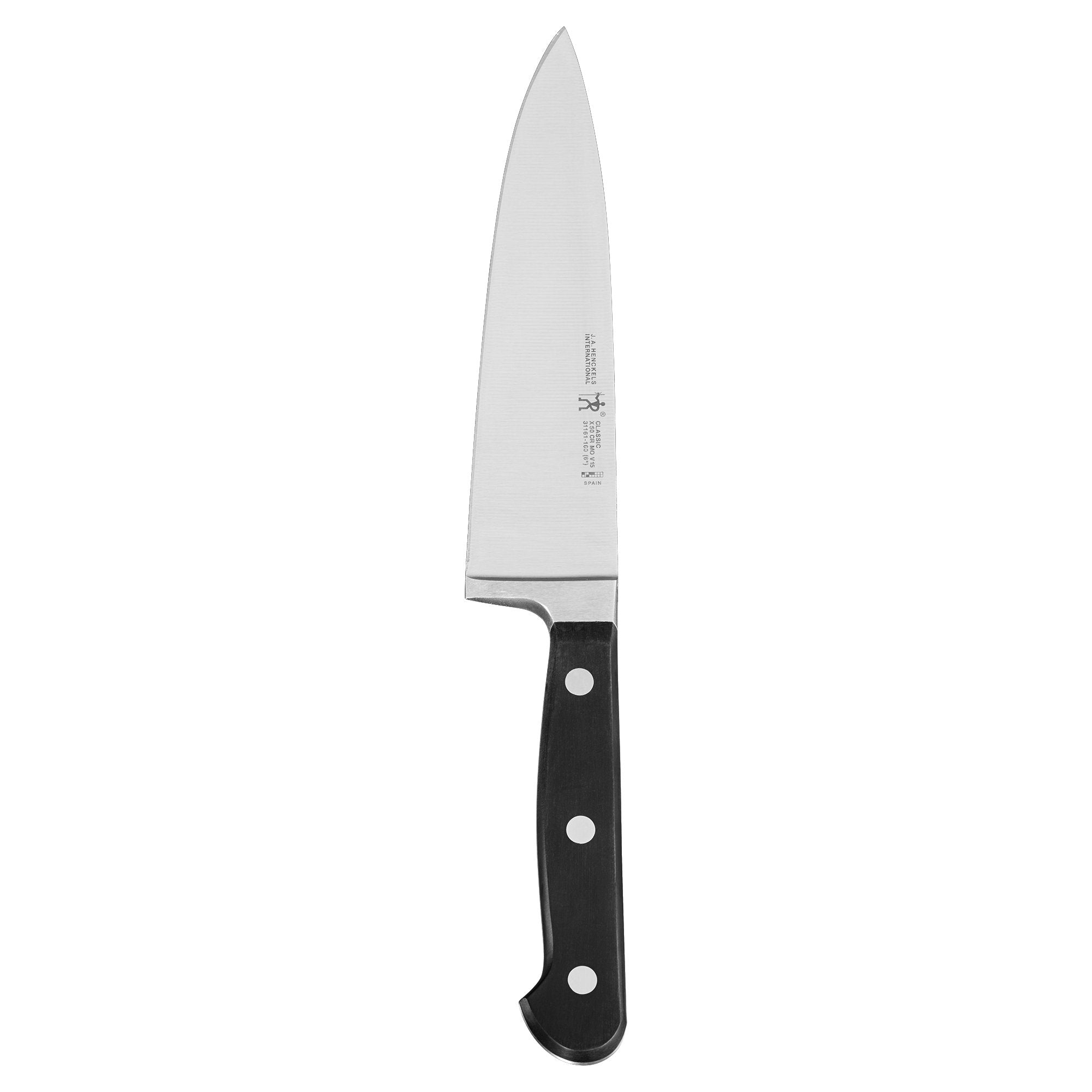 HENCKELS face avant du couteau Classic 15 cm montrant la lame et la poignée pour une coupe précise