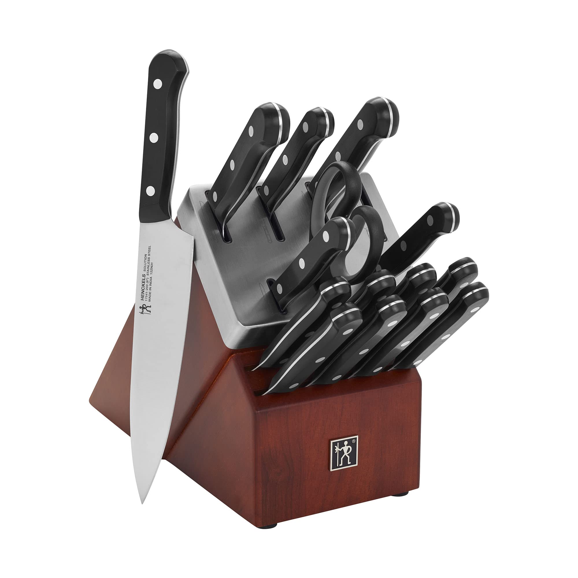 HENCKELS coffret face avant montrant bloc et couteaux, rangement pratique et design