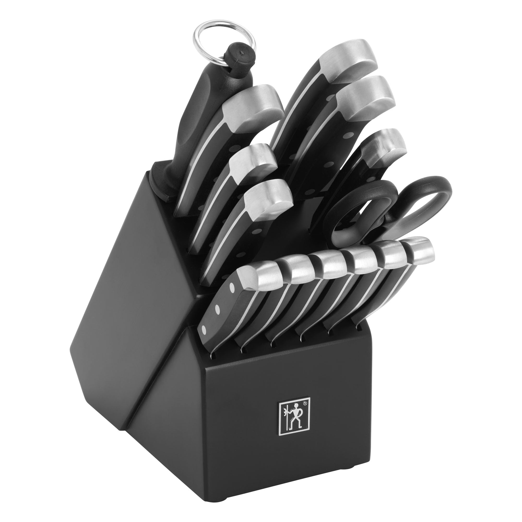 HENCKELS gros plan lame du couteau de chef, coupe précise et finition satinée