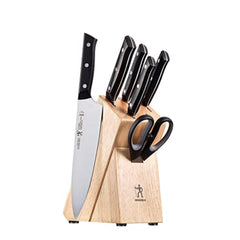 HENCKELS vue avant du coffret complet montrant le bloc en bois et les couteaux, rangement optimisé