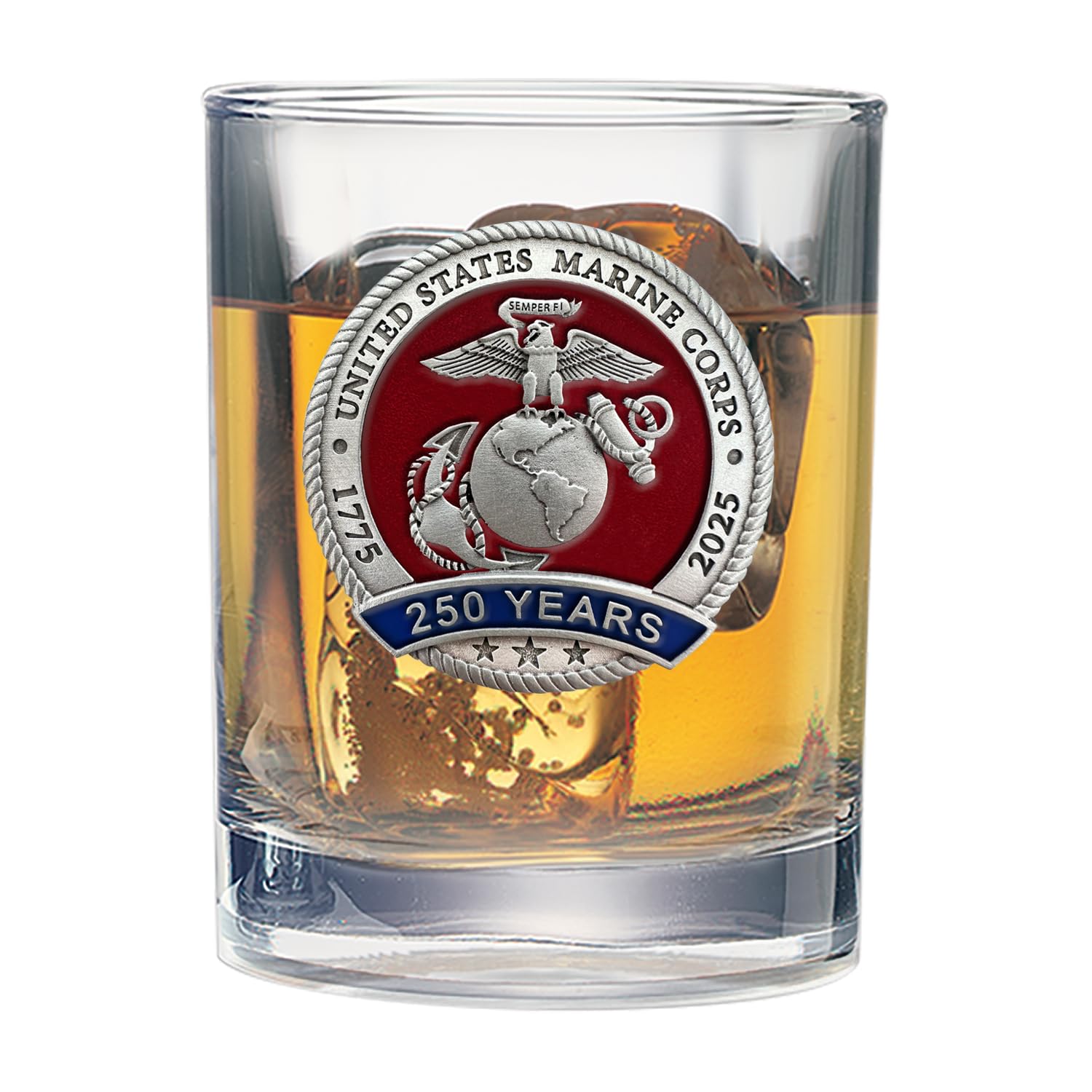 Heritage Pewter verre USMC vue de face, design commémoratif et élégance fonctionnelle