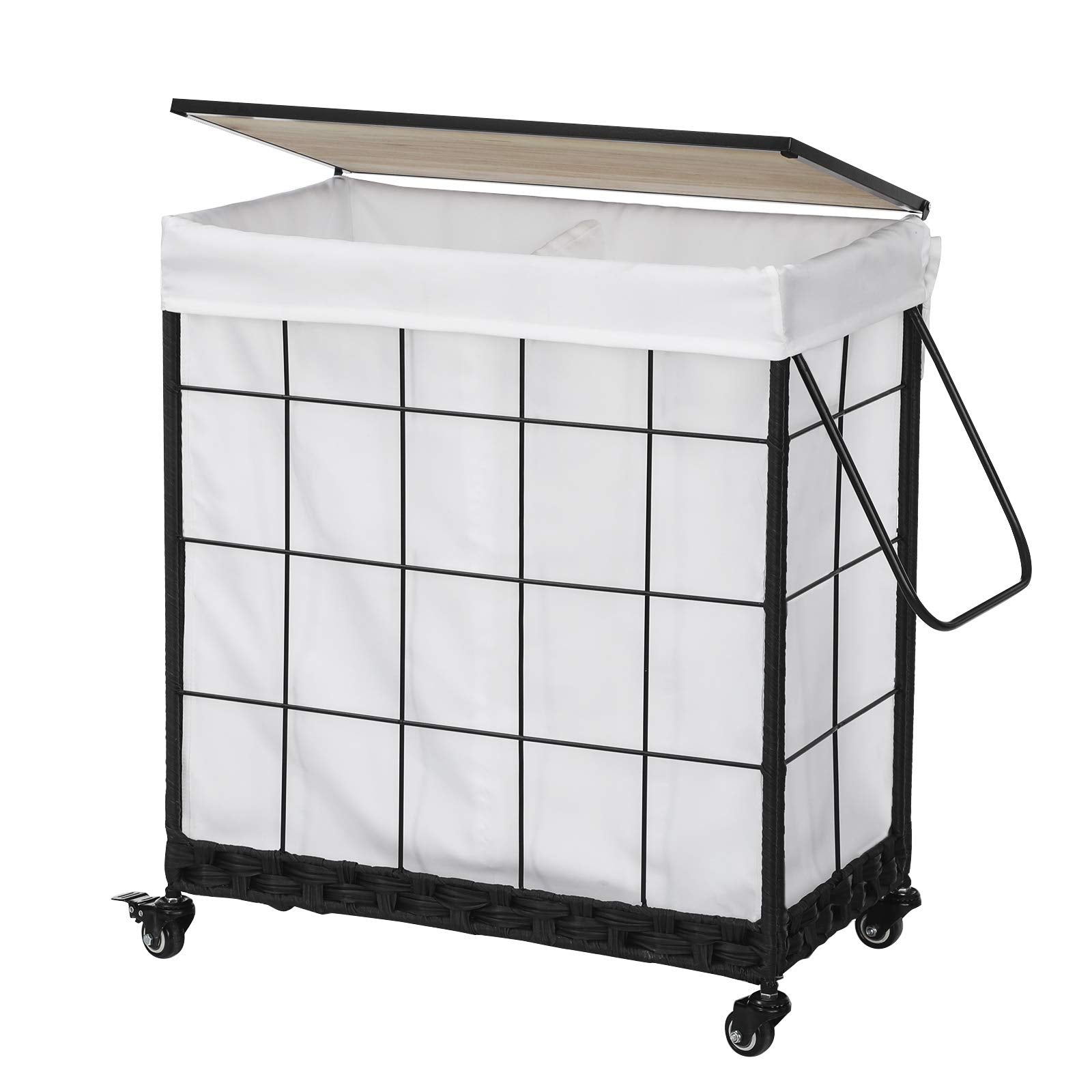 Hermina panier face avec couvercle bois protégeant linge, rangement soigné
