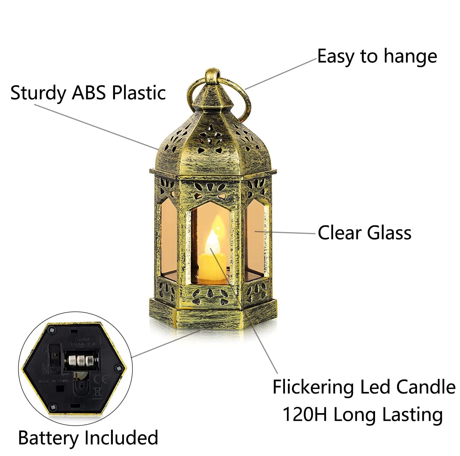 Hewory lanterne dorée LED vacillante gros plan créant ambiance chaleureuse