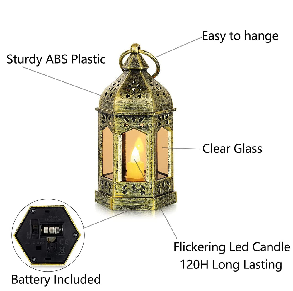 Hewory lanterne dorée LED vacillante gros plan créant ambiance chaleureuse