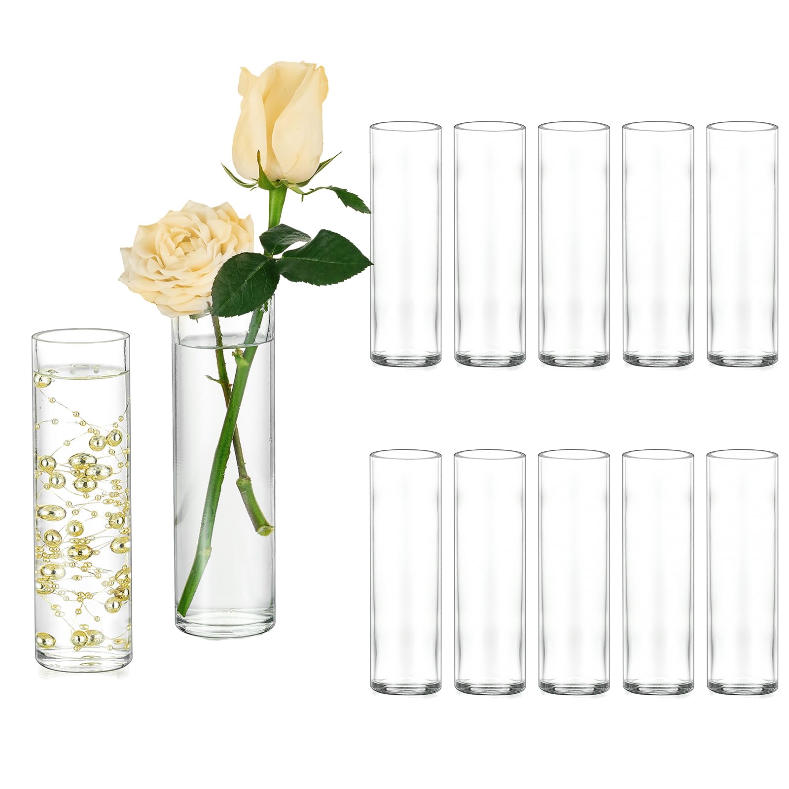 Hewory vue avant du lot de 12 vases montrant la transparence et la présentation pratique